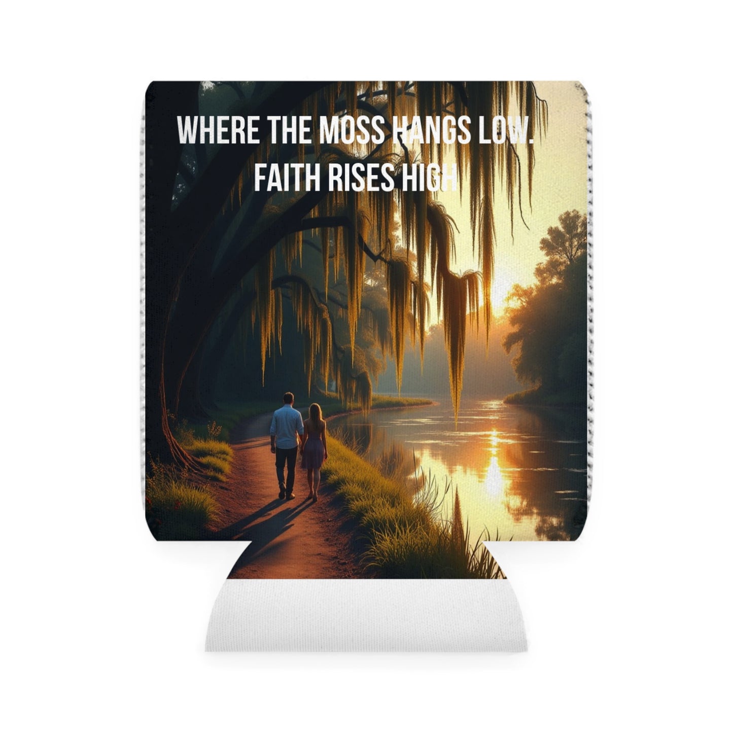 Can Cooler Sleeve — Bayou Faith Scenic Insulated Koozie ("Where the moss hangs low, faith rises high")