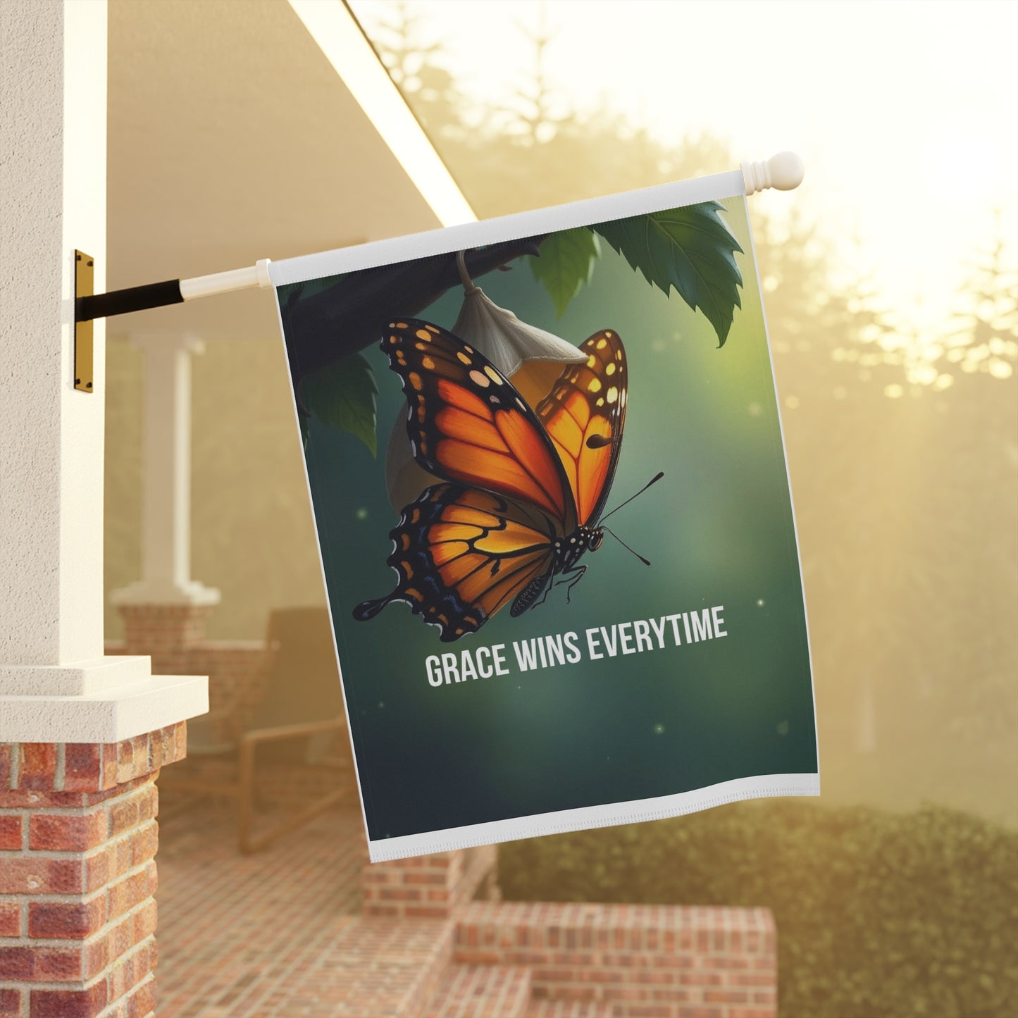 Butterfly Garden Banner — "Grace Wins Everytime" Decorative Yard Flag