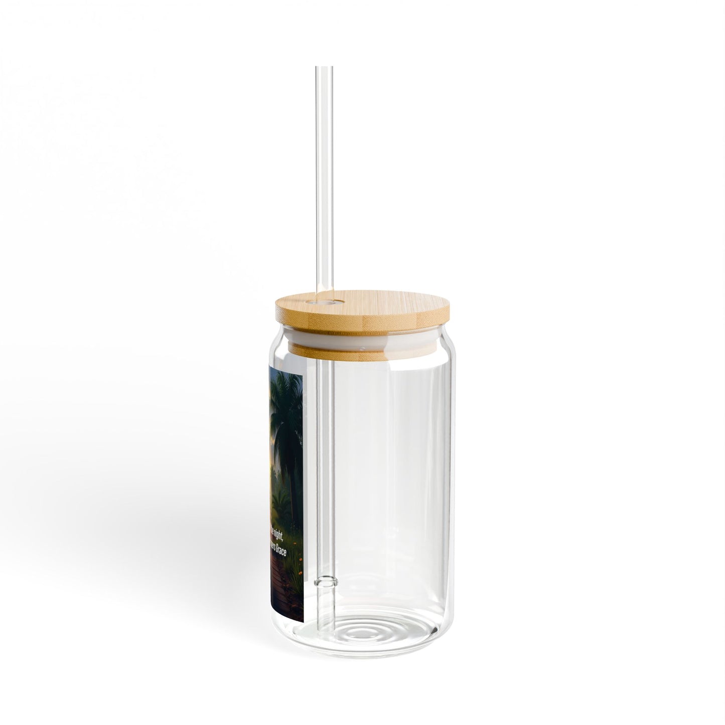 Tropical Sunset Sipper Glass – 16oz Insulated Straw Tumbler with Bamboo Lid