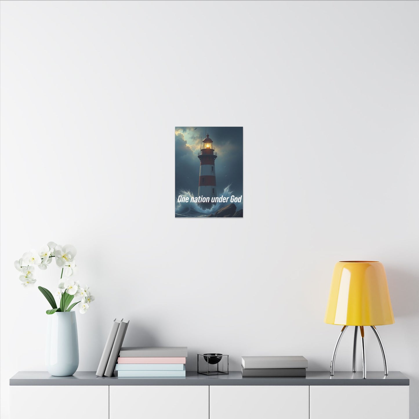 Lighthouse Matte Canvas Wall Art - "One Nation Under God" Patriotic Coastal Print