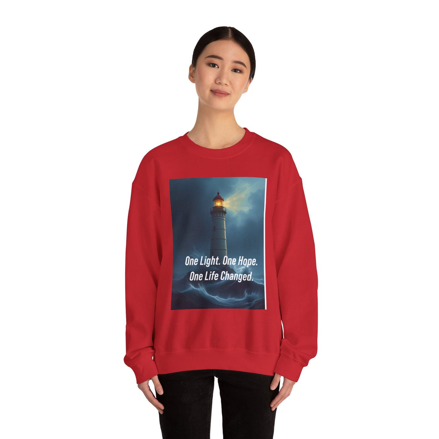 Lighthouse Hope Crewneck Sweatshirt — "One Light. One Hope. One Life Changed."