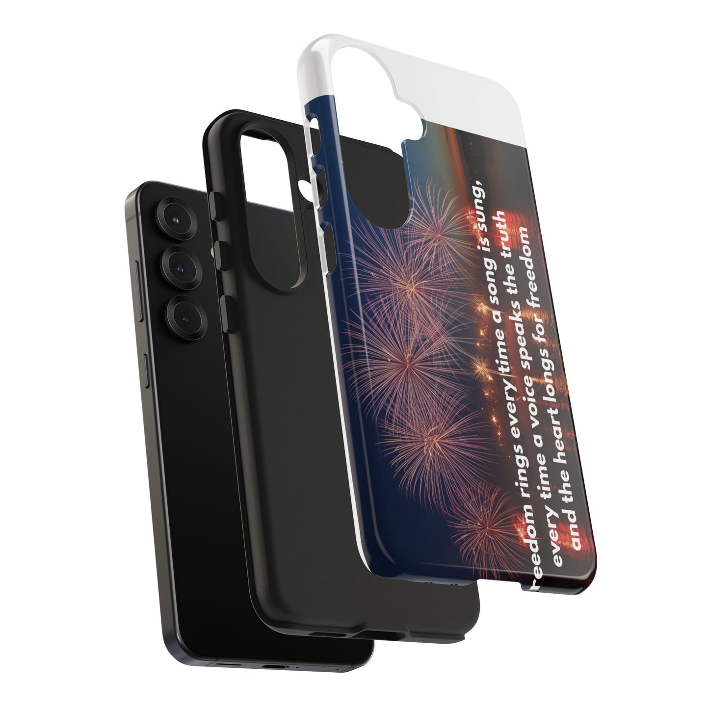 Patriotic Fireworks Tough Phone Case — "Freedom" Quote Protective Cover
