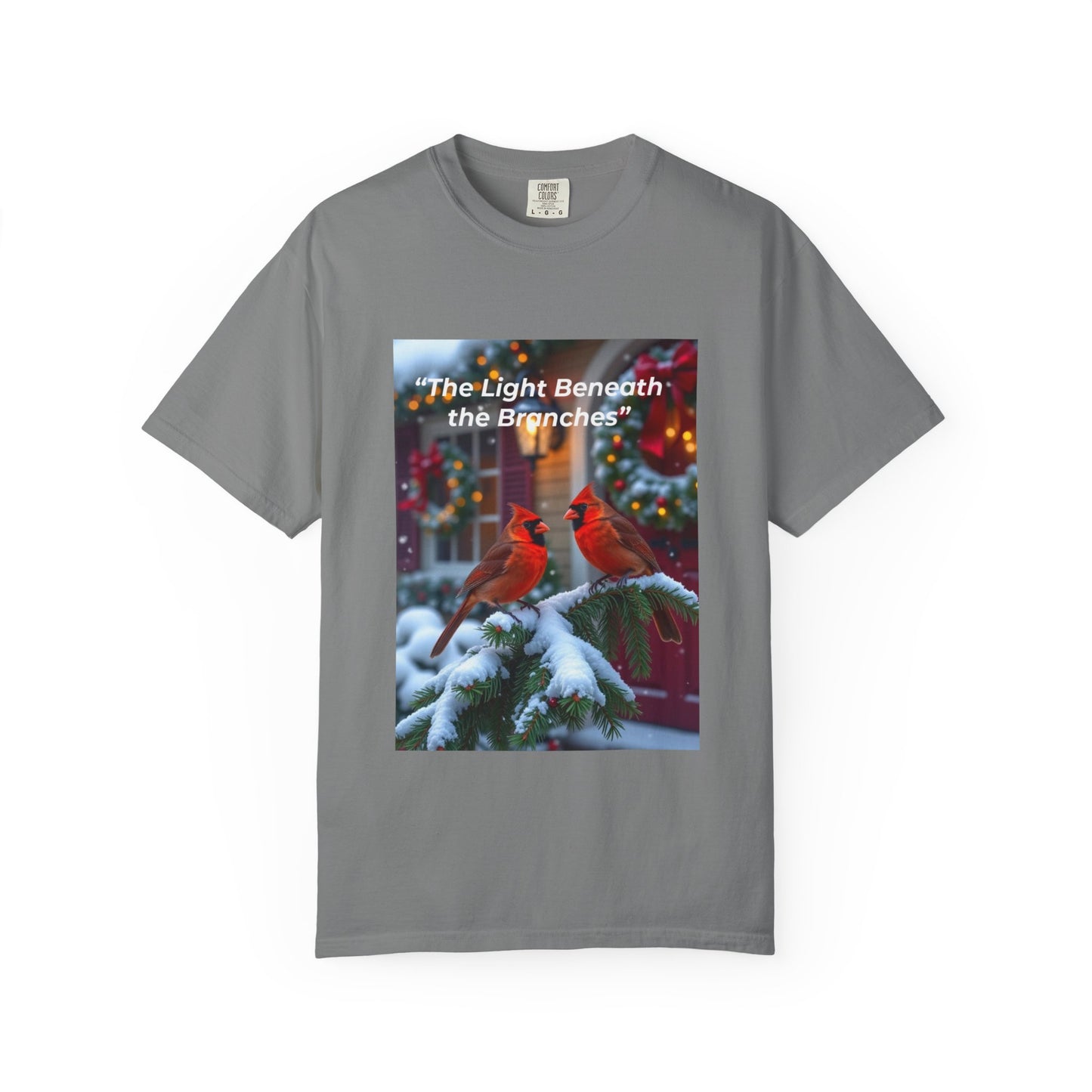 Winter Cardinal T-Shirt, Cozy Gift for Bird Lovers, Holiday Apparel, Christmas Shirt, Unisex Garment-Dyed Tee