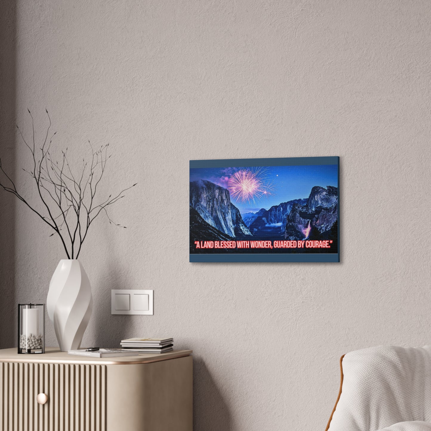 Patriotic Yosemite Canvas Wall Art - “A Land Blessed With Wonder, Guarded By Courage” 0.75" Stretched
