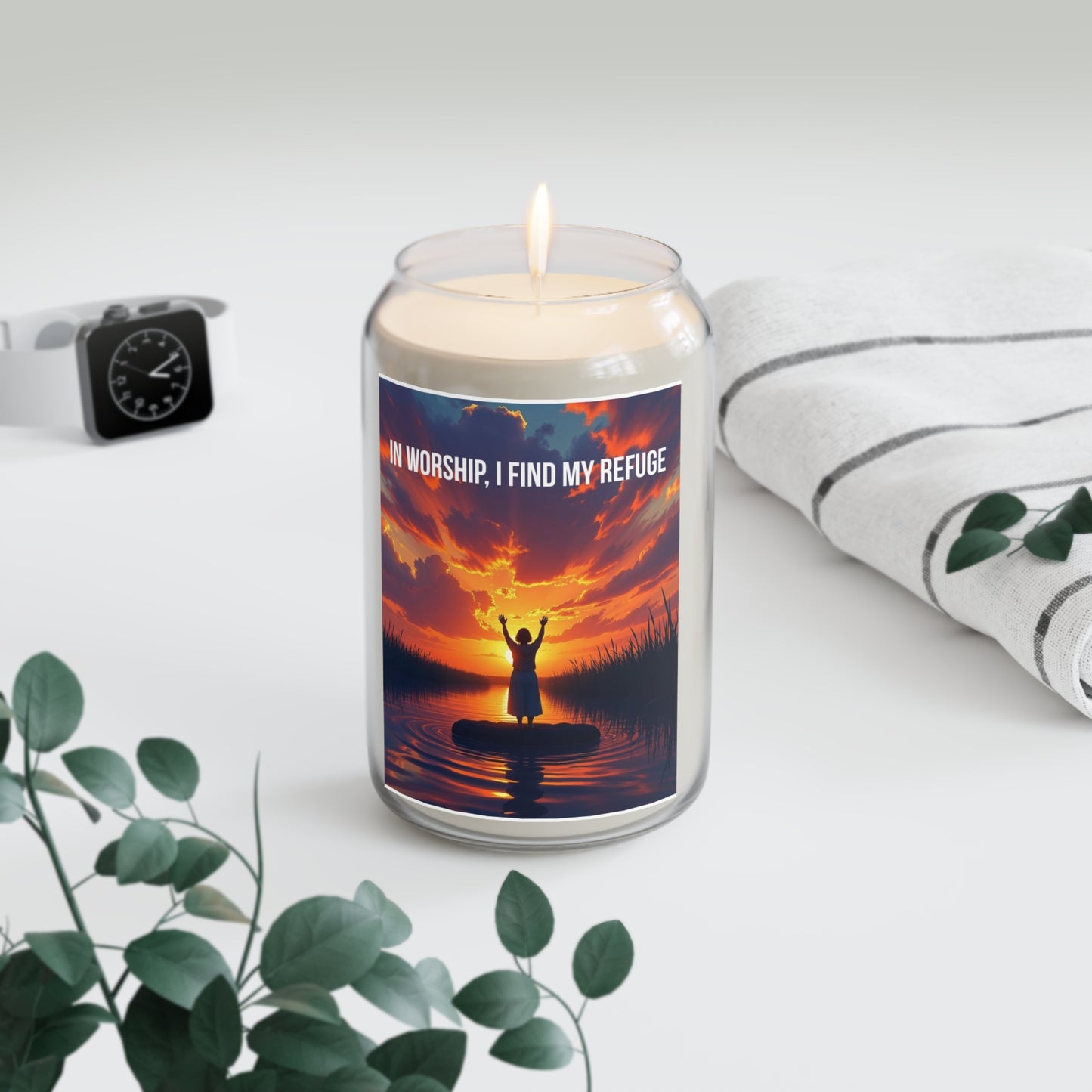 Inspirational Soy Candle — “In Worship, I Find My Refuge” 13.75oz