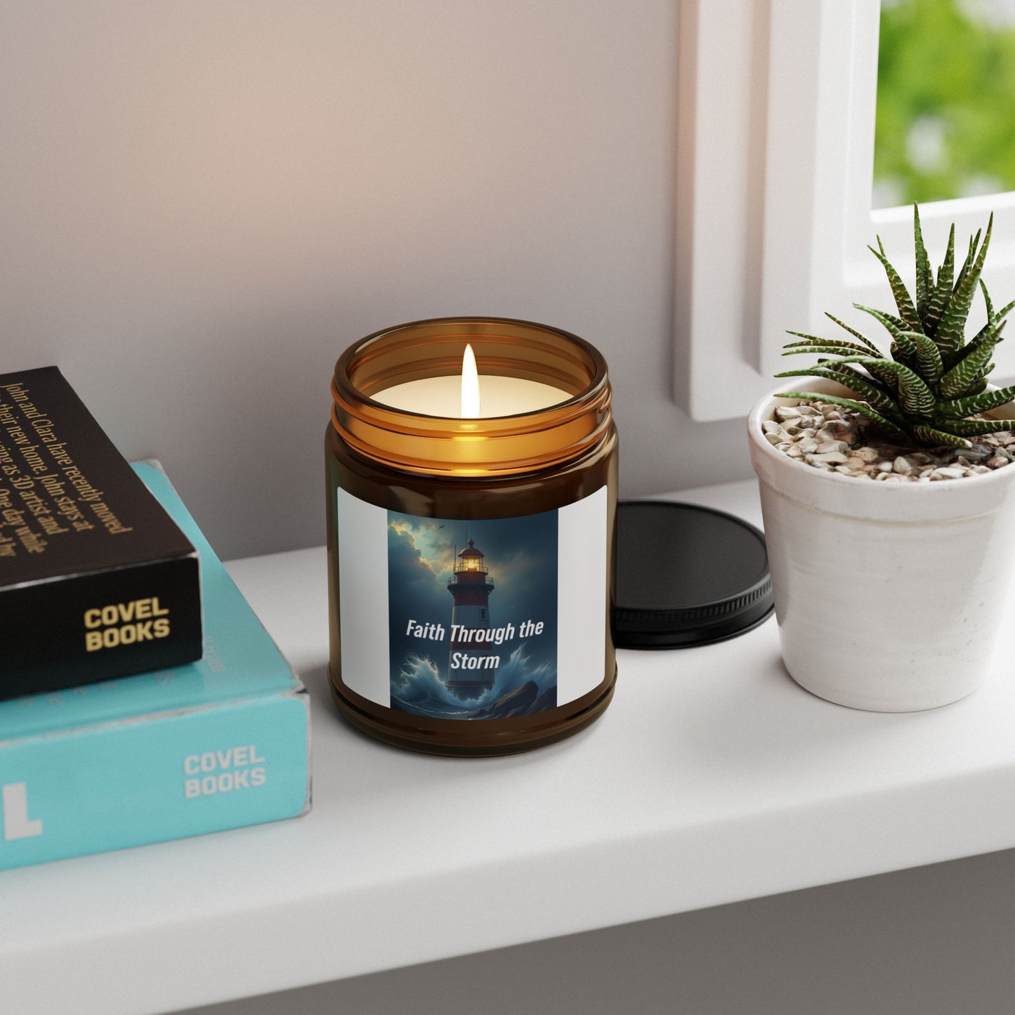 Faith Through the Storm Soy Candle — Amber Jar Inspirational Scented Candle