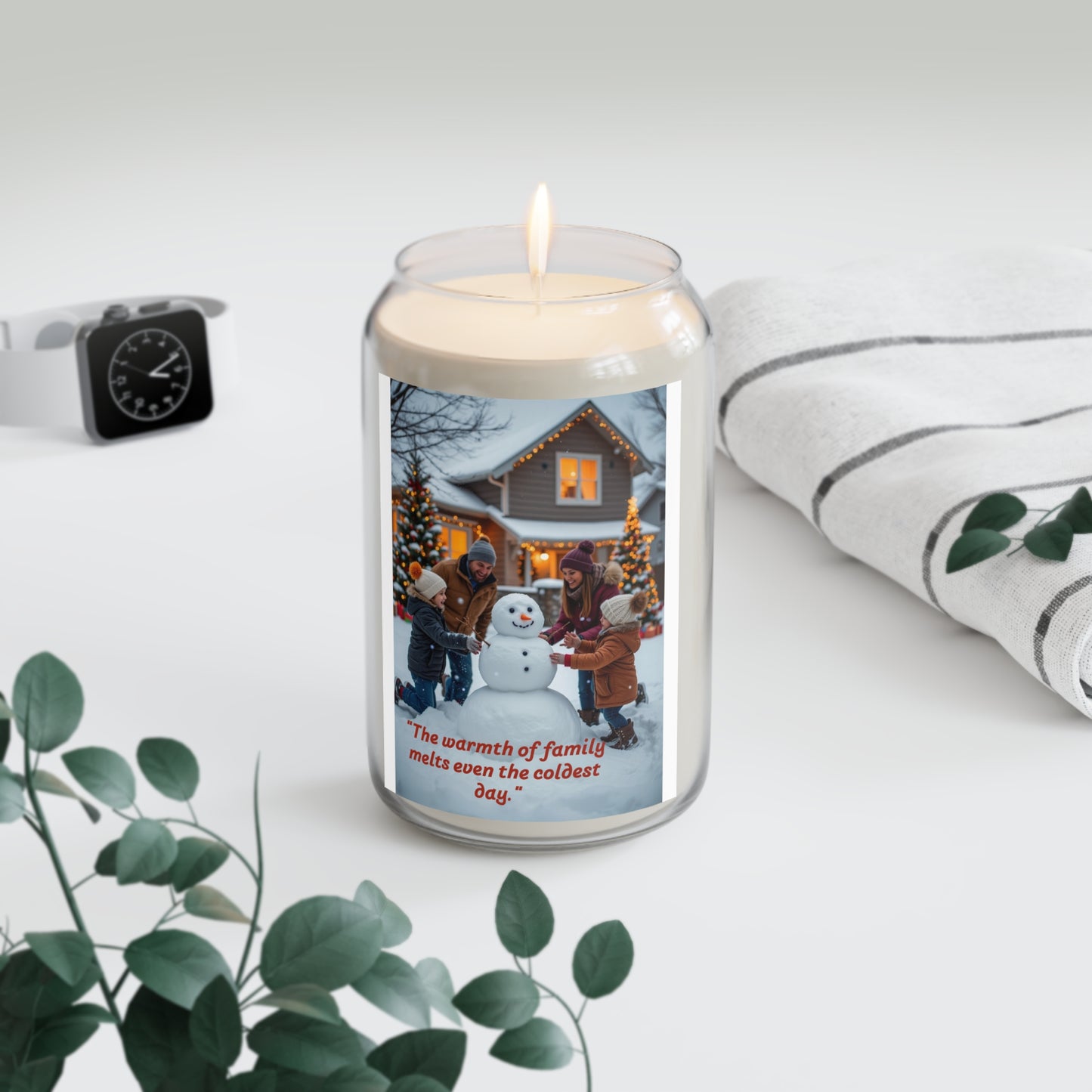 Scented Soy Candle - Warmth of Family, Cozy Winter Decor, Holiday Gift, Aromatherapy Candle, Snowman Theme 162