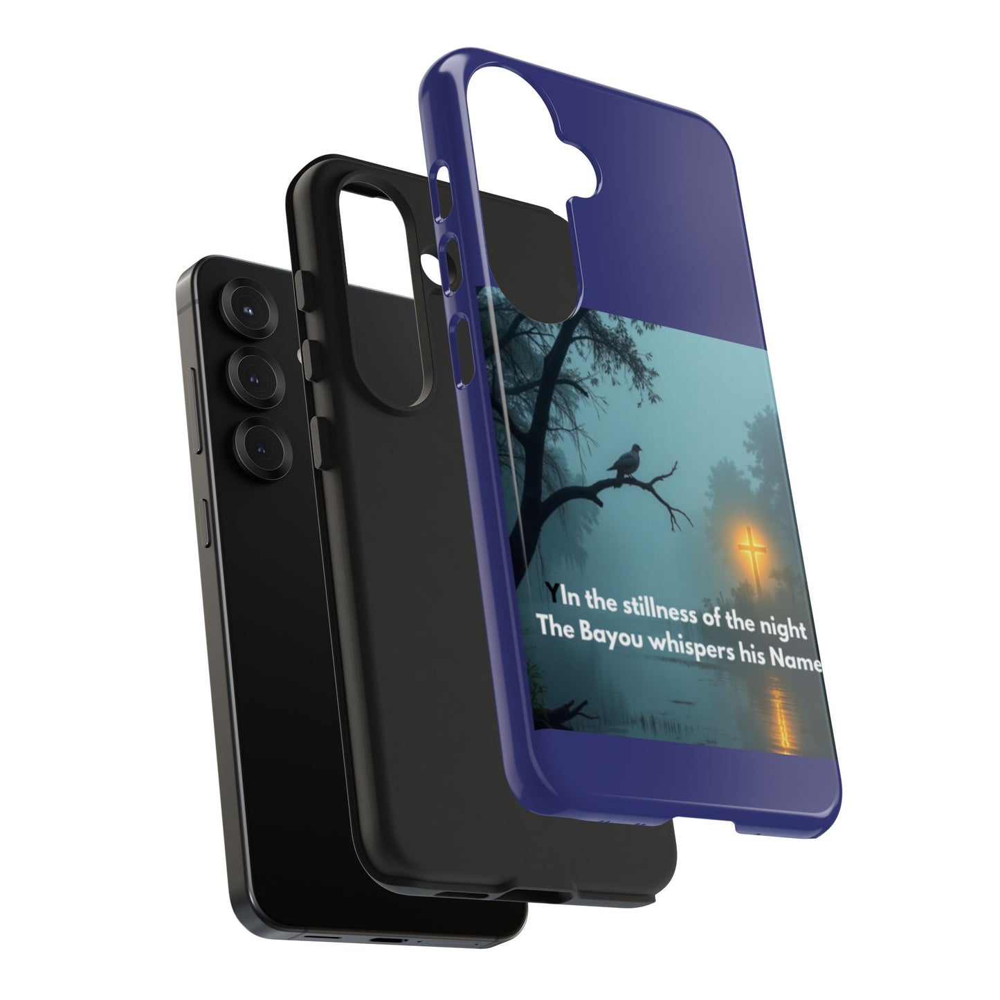 Tough Phone Case — 'In the stillness of the night the Bayou whispers his Name' Moody Bayou Cross Design