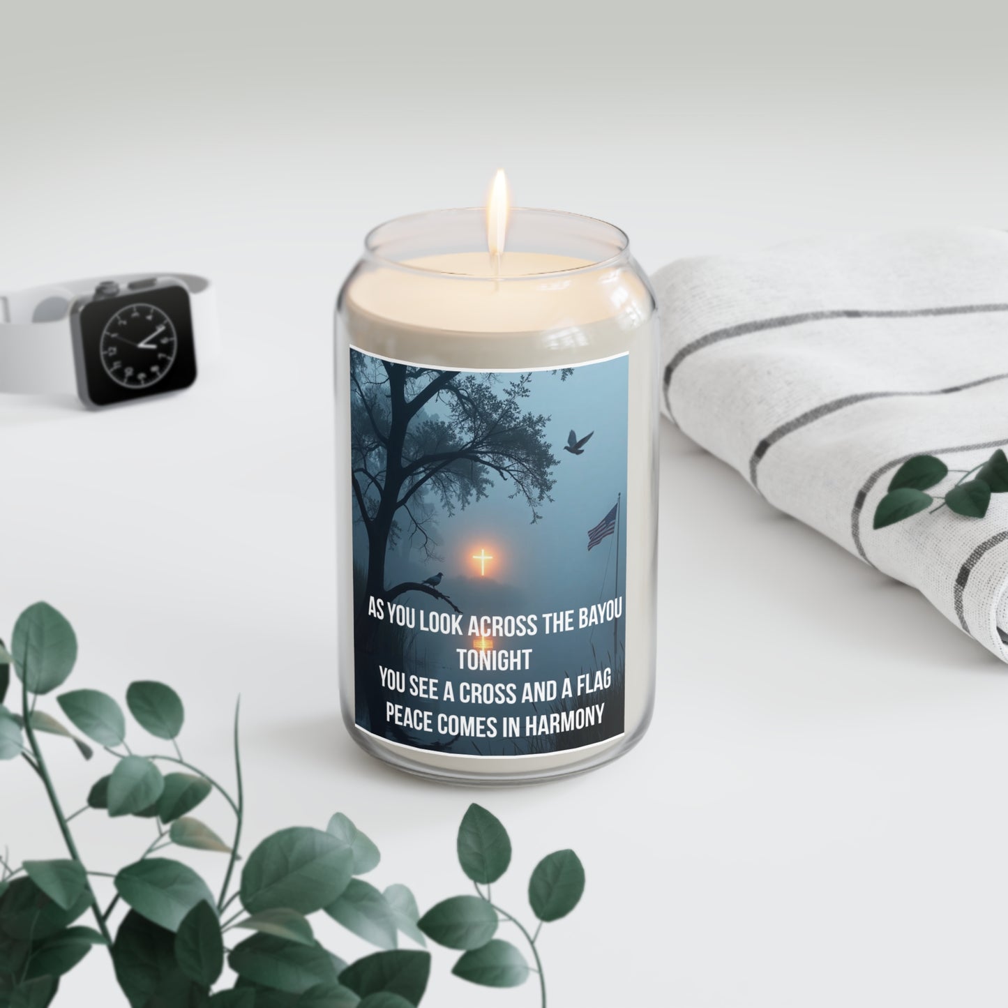 Bayou Cross & Flag Scented Soy Candle — 13.75oz (Peace Comes in Harmony)