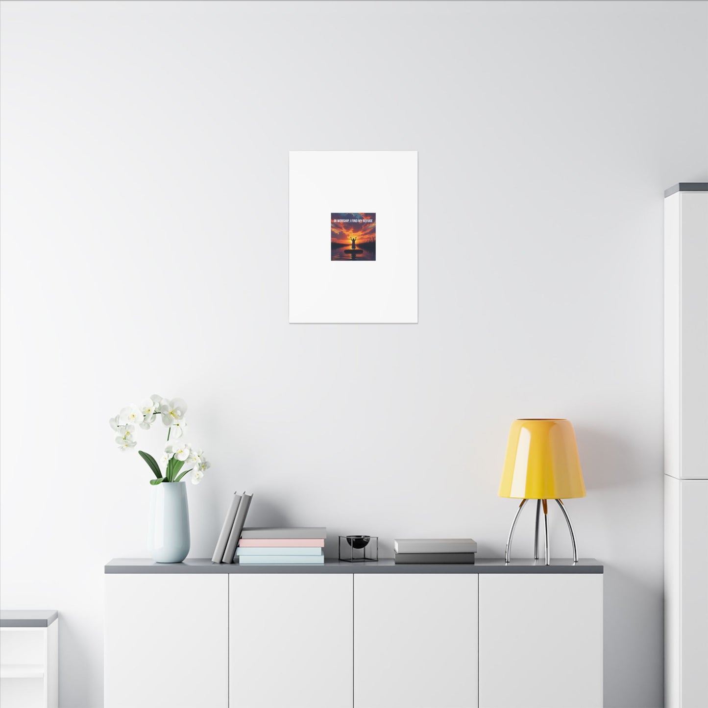 Worship Sunrise Canvas Art – "In Worship I Find My Refuge" Stretched Wall Canvas