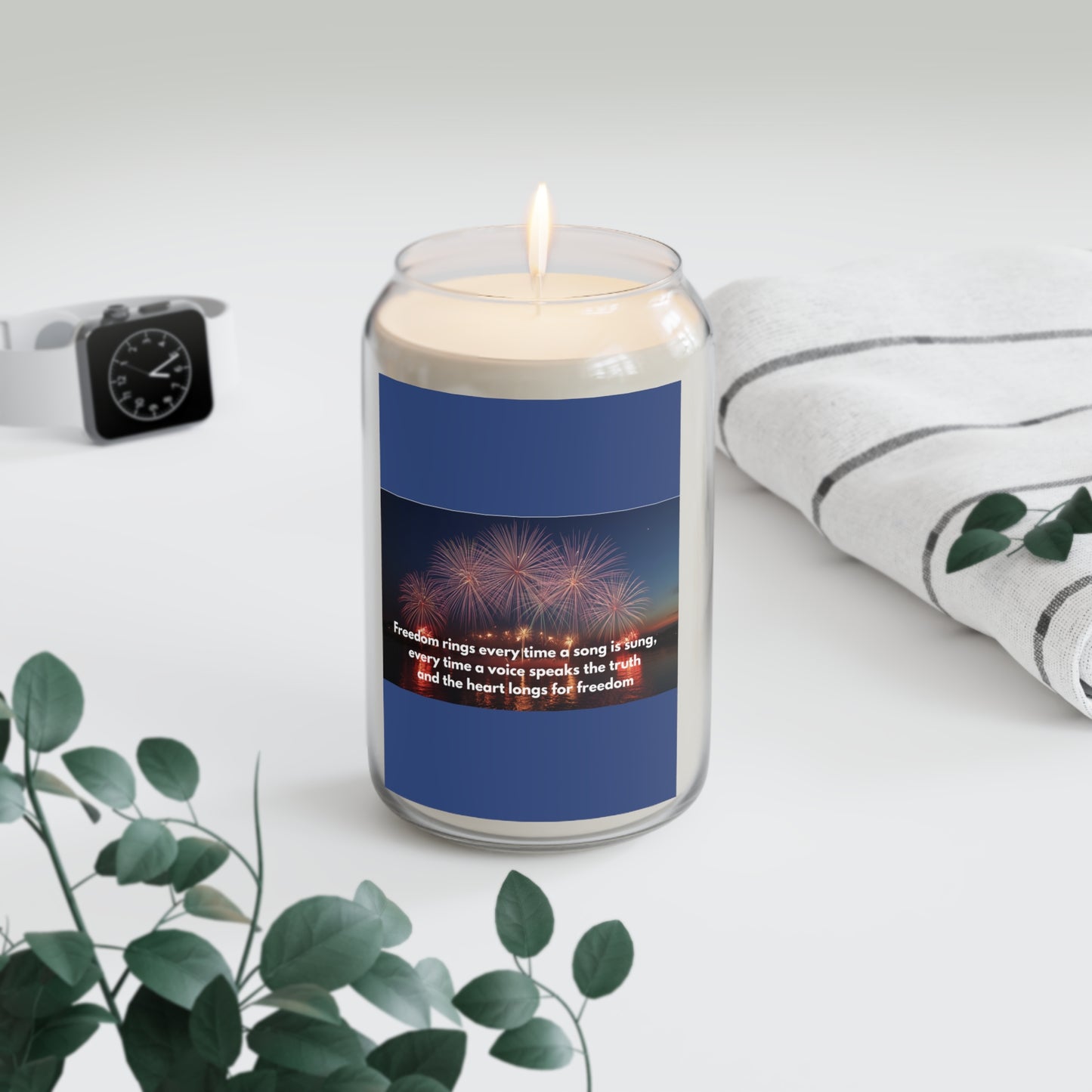 Patriotic Fireworks Soy Candle — 13.75oz Scented Candle with Freedom Quote