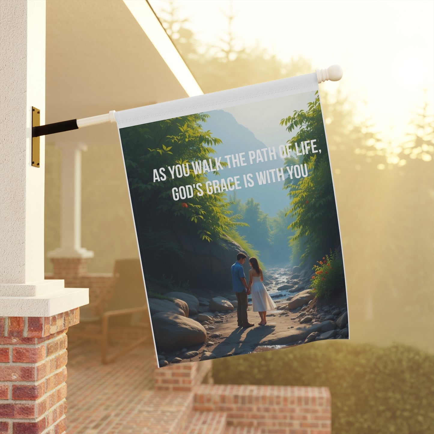 Garden Flag — "As You Walk the Path of Life, God's Grace Is With You" Spiritual Outdoor Banner
