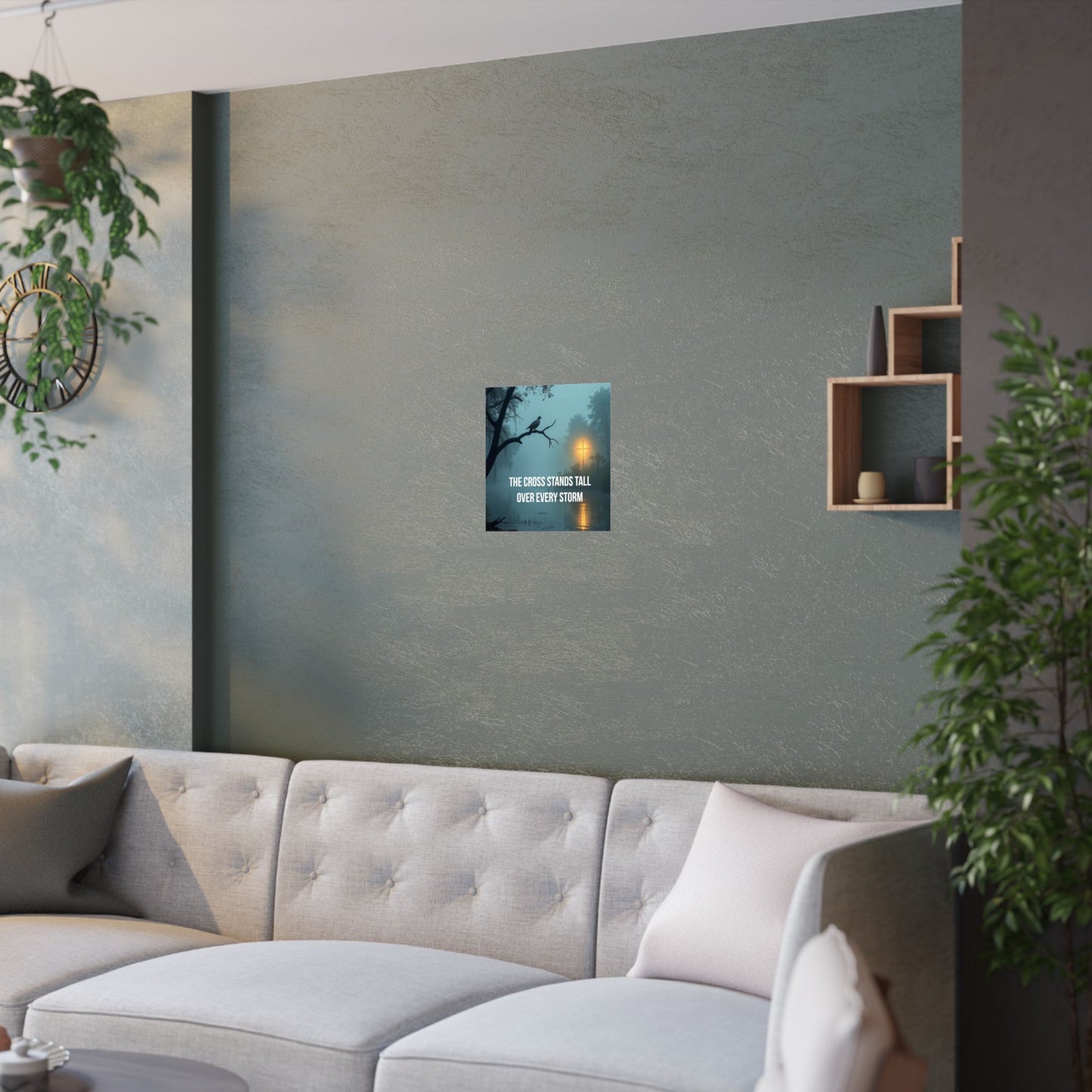 Satin Poster — "The Cross Stands Tall Over Every Storm" Inspirational Christian Wall Art