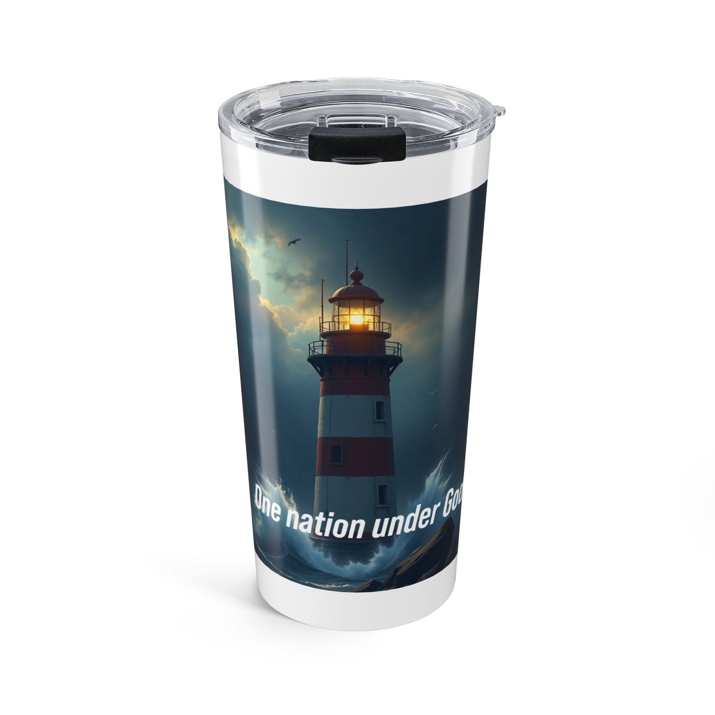 20oz Lighthouse Tumbler — "One Nation Under God" Patriotic Travel Mug