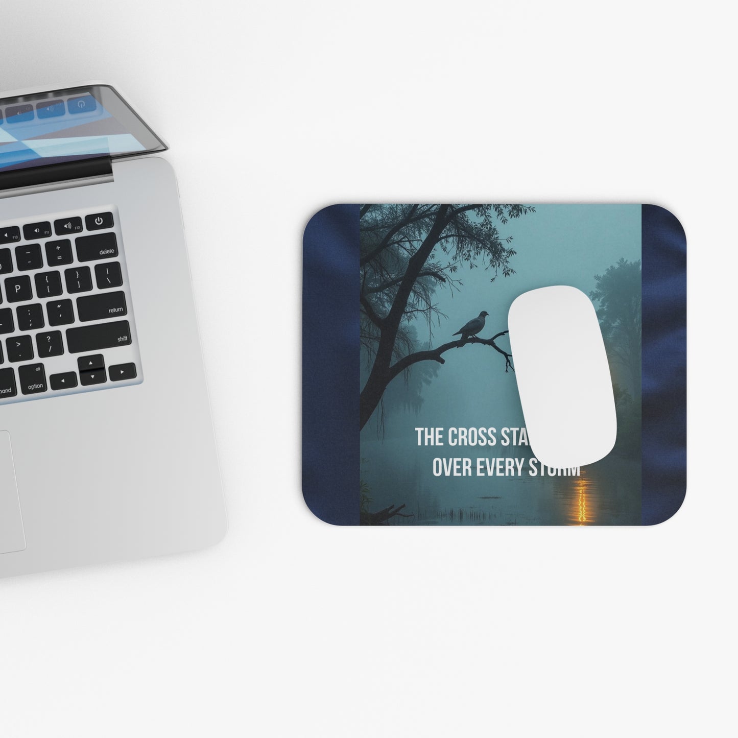 Inspirational Christian Mouse Pad — "The Cross Stands Tall Over Every Storm"