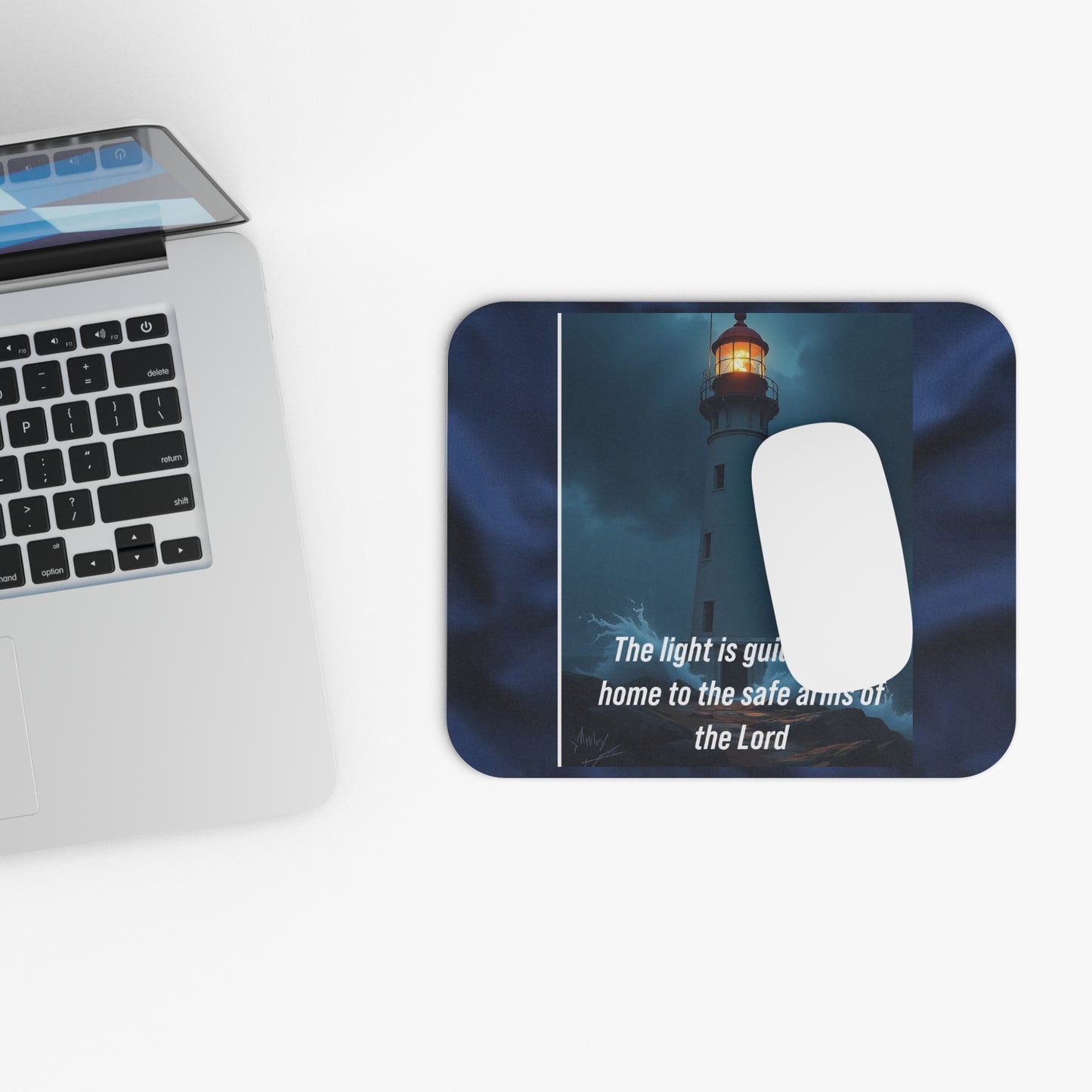 Lighthouse Mouse Pad — "The light is guiding you home to the safe arms of the Lord" Inspirational Desk Mat