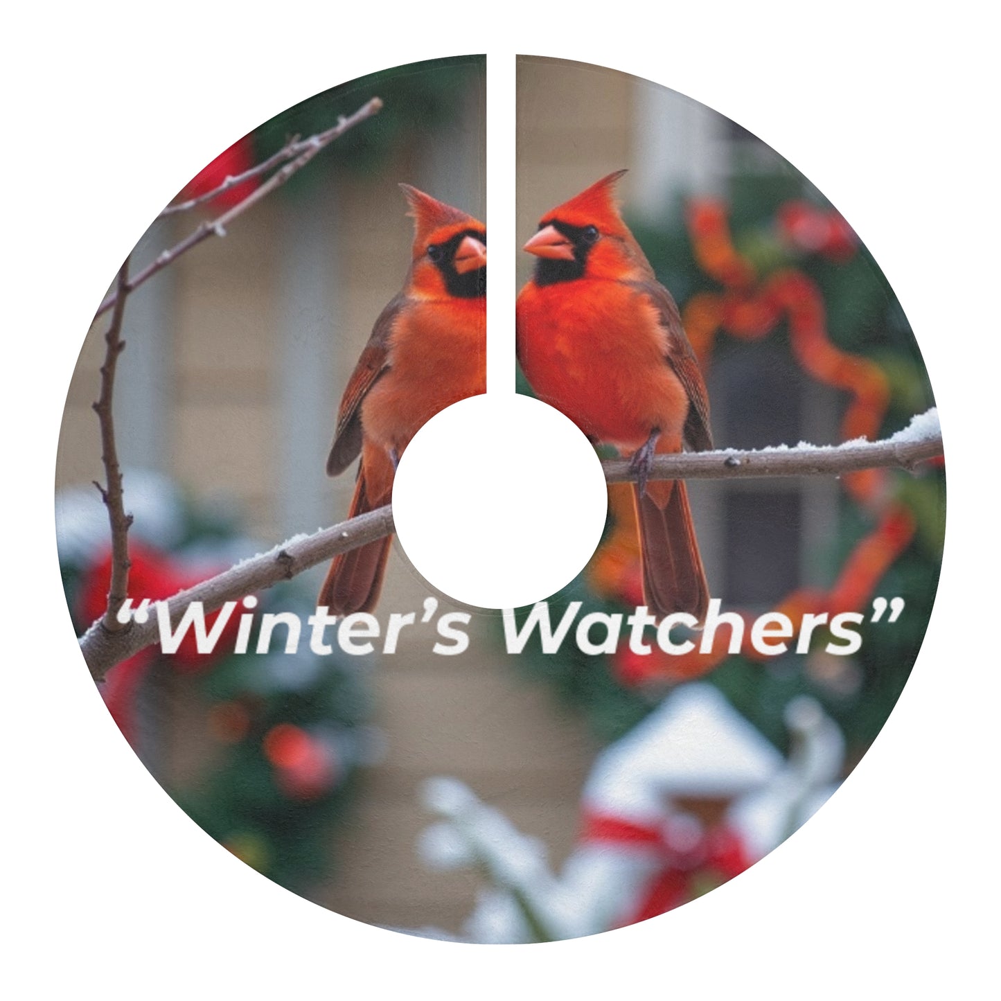 Winter's Watchers Christmas Tree Skirt, Festive Holiday Decor, Unique Winter Decoration, Cardinal Design Tree Mat, Ideal for Christmas
