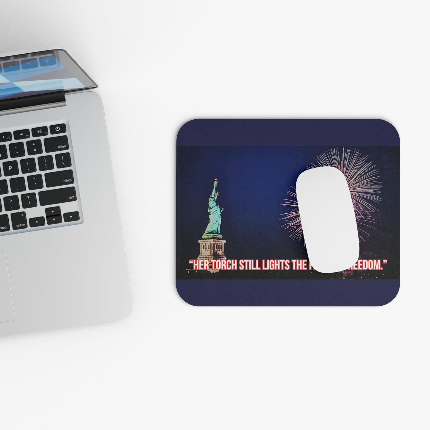 Liberty Night Mouse Pad — "Her torch still lights the path to freedom" patriotic desk mat