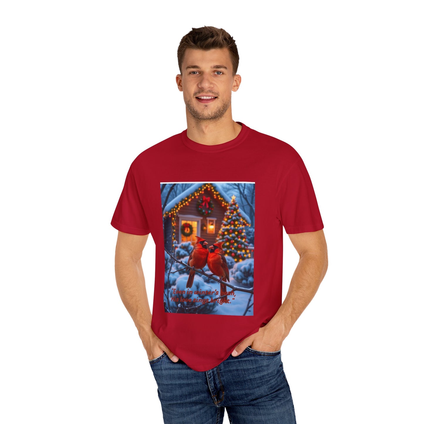Winter Cardinal T-Shirt, Cozy Holiday Tee, Christmas Gift, Unisex Shirt, Festive Apparel, Winterwear, Nature Lover's Tee