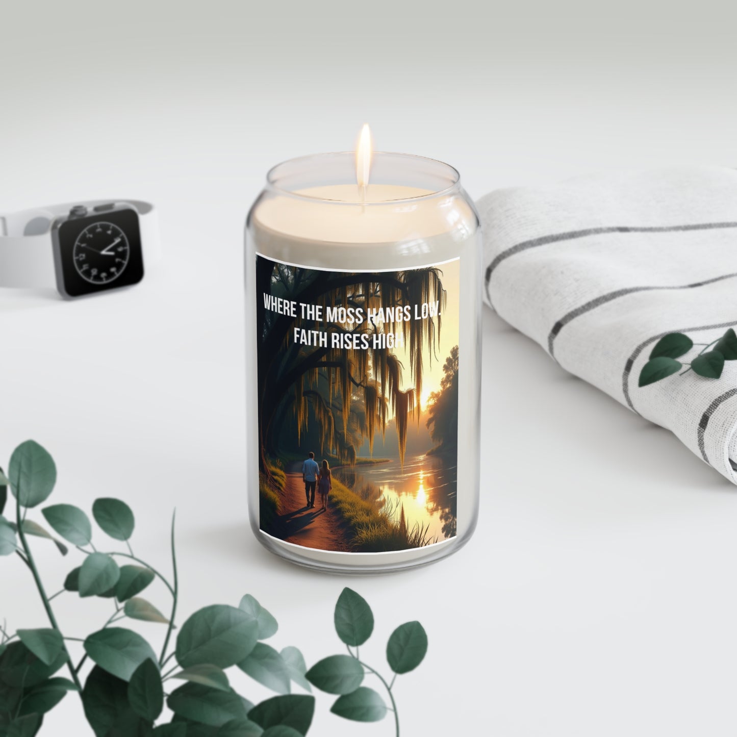 Scented Soy Candle — "Where the Moss Hangs Low, Faith Rises High" (13.75oz)
