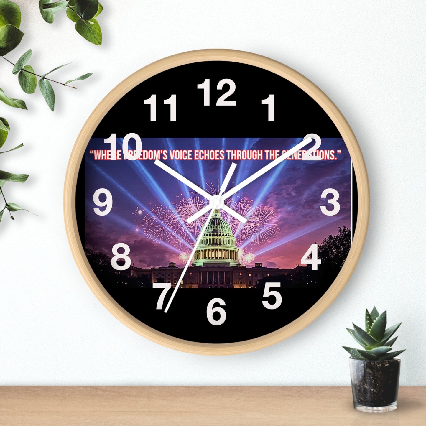 Capitol Fireworks Wall Clock — Patriotic Washington D.C. Clock with Quote
