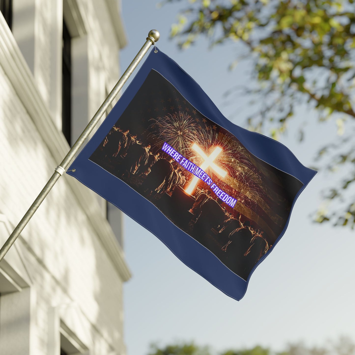 Christian Patriotic Flag – “Where Faith Meets Freedom” Double-Sided Outdoor Banner