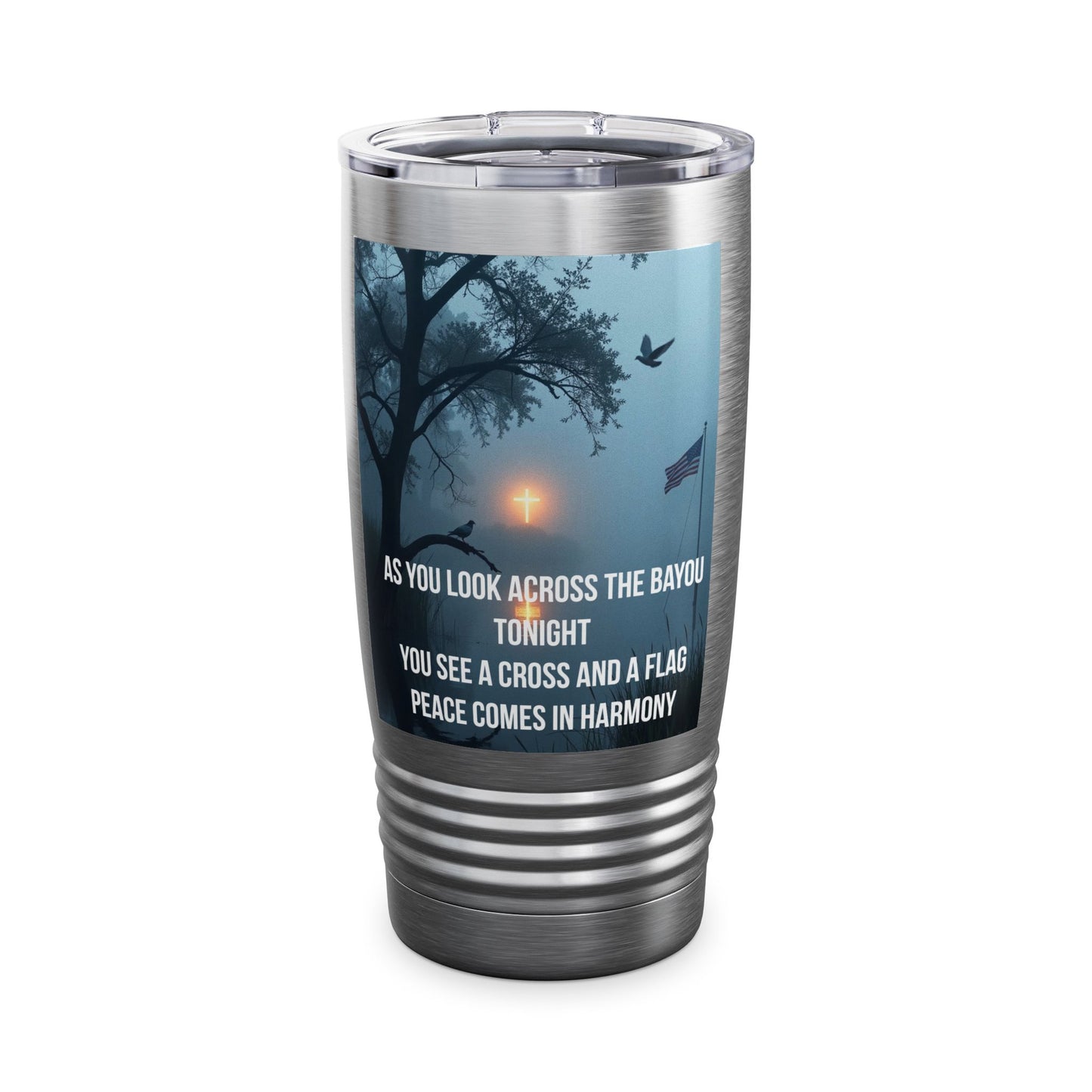 20oz Ringneck Tumbler — Bayou Sunset Design with 'As You Look Across the Bayou Tonight' Lyrics