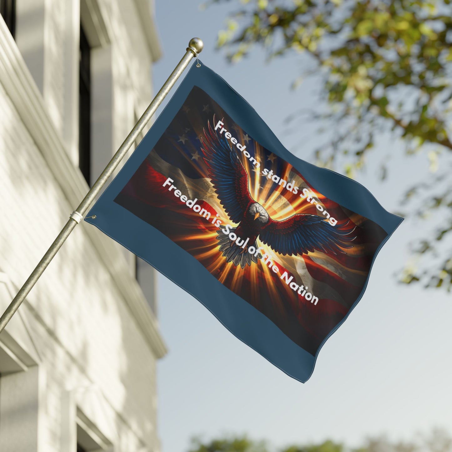 Freedom Stands Strong Double-Sided Patriotic Flag — Eagle & American Flag Design