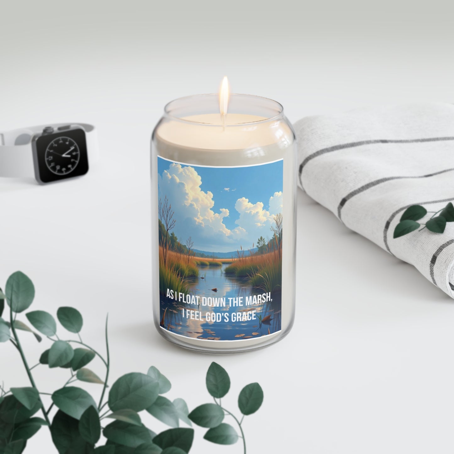 Soy Candle — "As I Float Down the Marsh, I Feel God's Grace" Coastal Marsh Scented Candle (13.75oz)