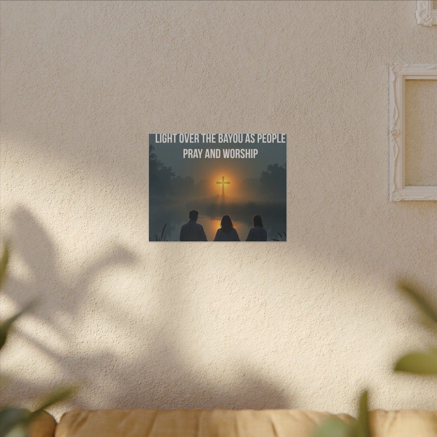 Faith Wall Art Canvas — “The Light of the Cross Puts Light Over the Bayou as People Pray and Worship”