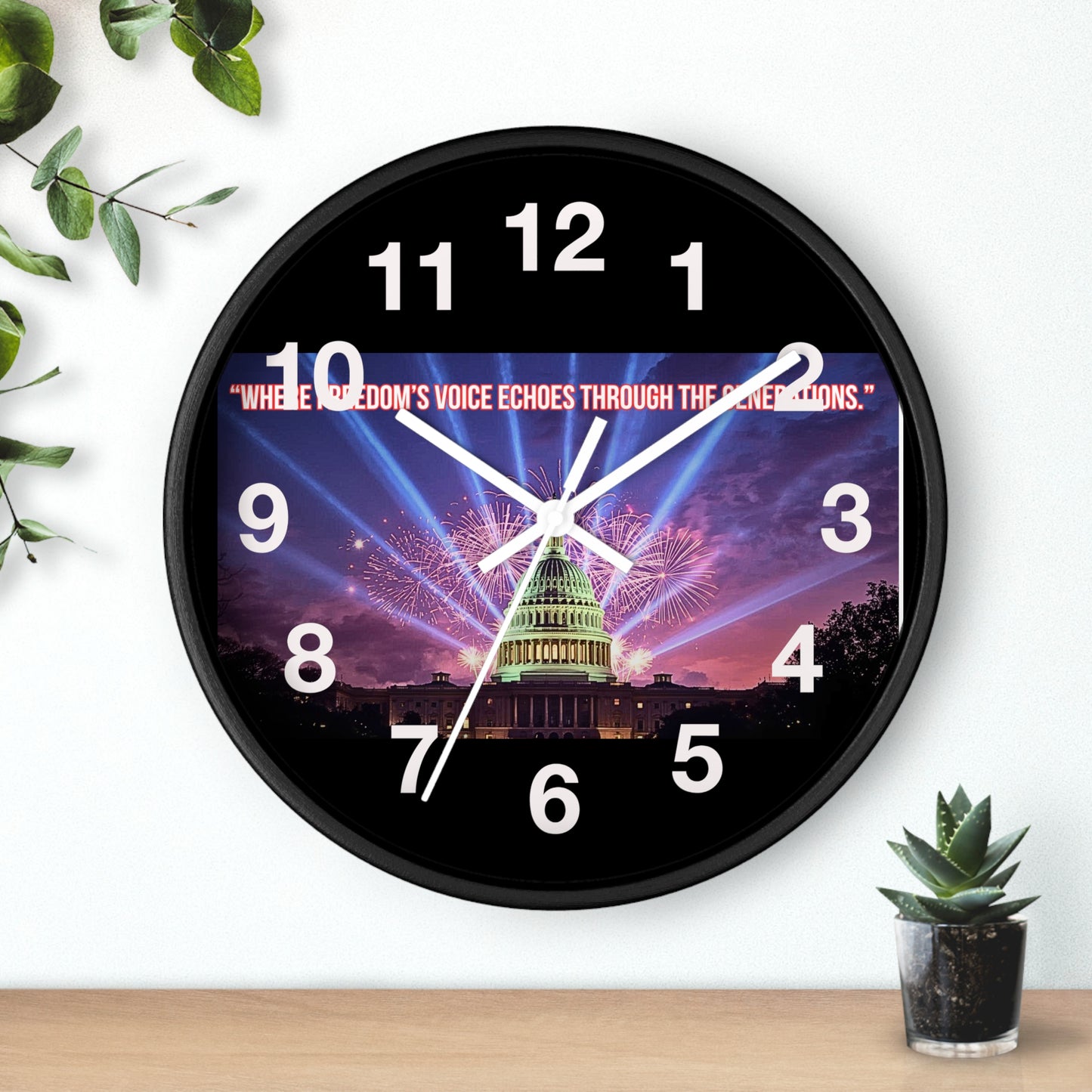 Capitol Fireworks Wall Clock — Patriotic Washington D.C. Clock with Quote