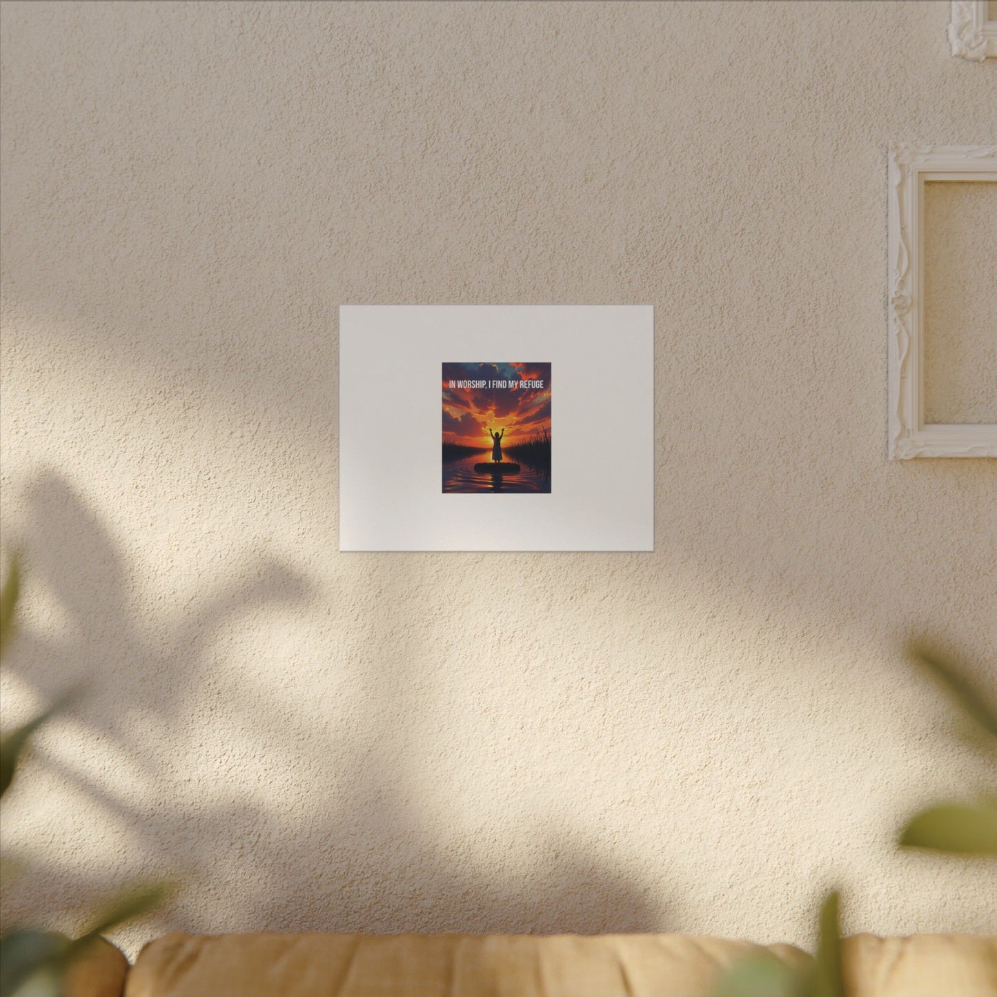 Worship Sunrise Canvas Art – "In Worship I Find My Refuge" Stretched Wall Canvas