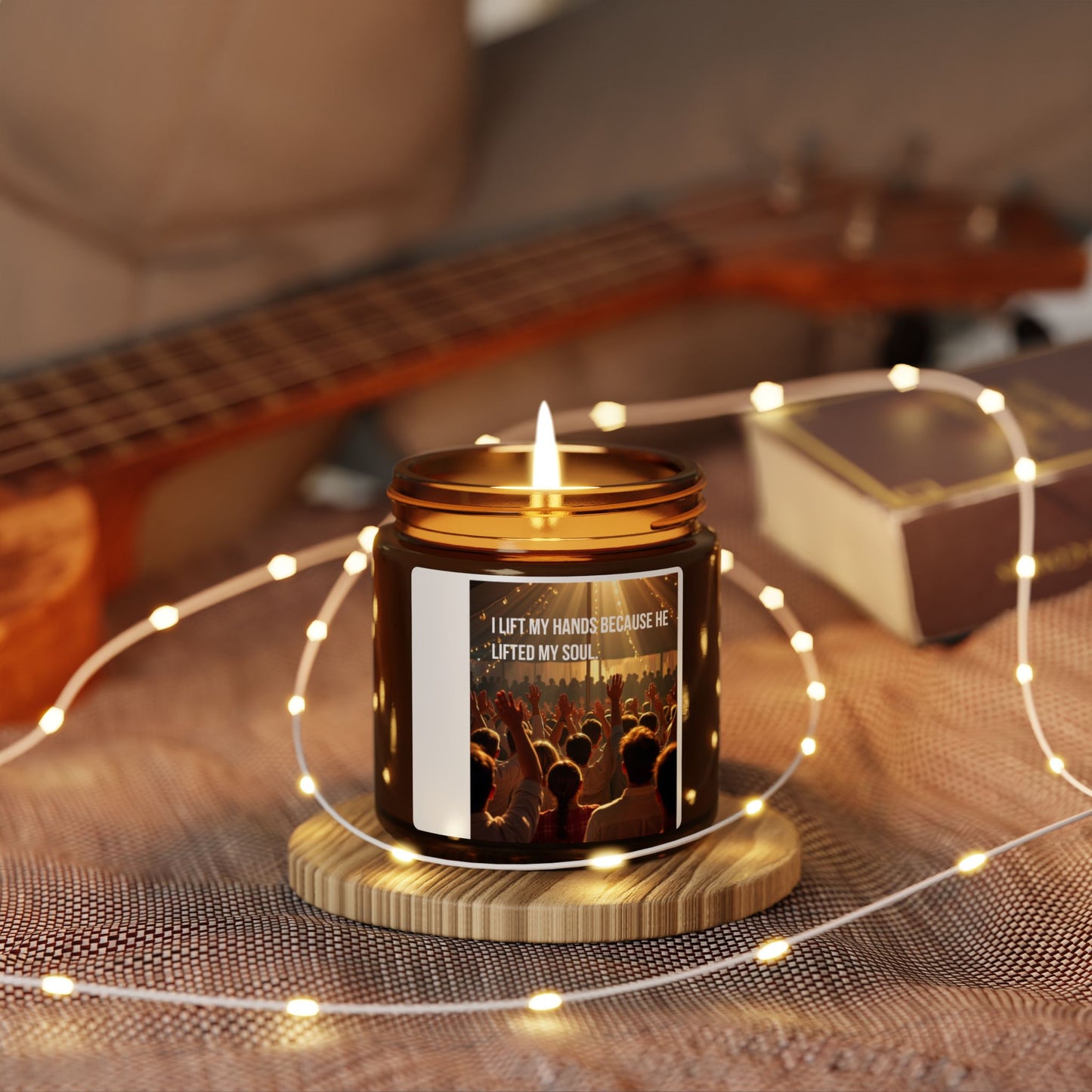 Inspirational Worship Soy Candle — “I Lift My Hands Because He Lifted My Soul” (Amber Jar)