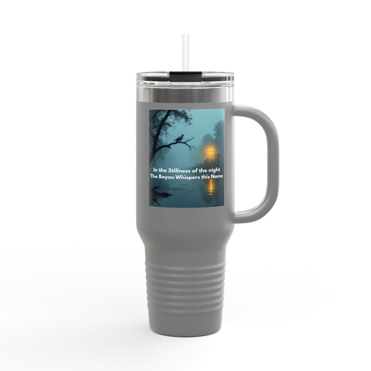40oz Insulated Travel Mug — Moody Forest Nightscape with Quote