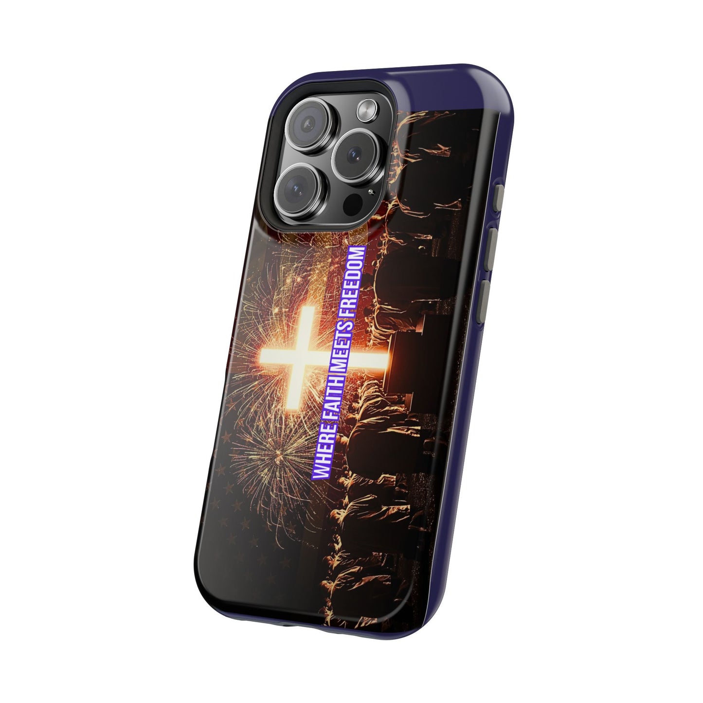 Christian Cross iPhone Case — “Where Faith Meets Freedom” Magnetic Impact-Resistant Phone Case