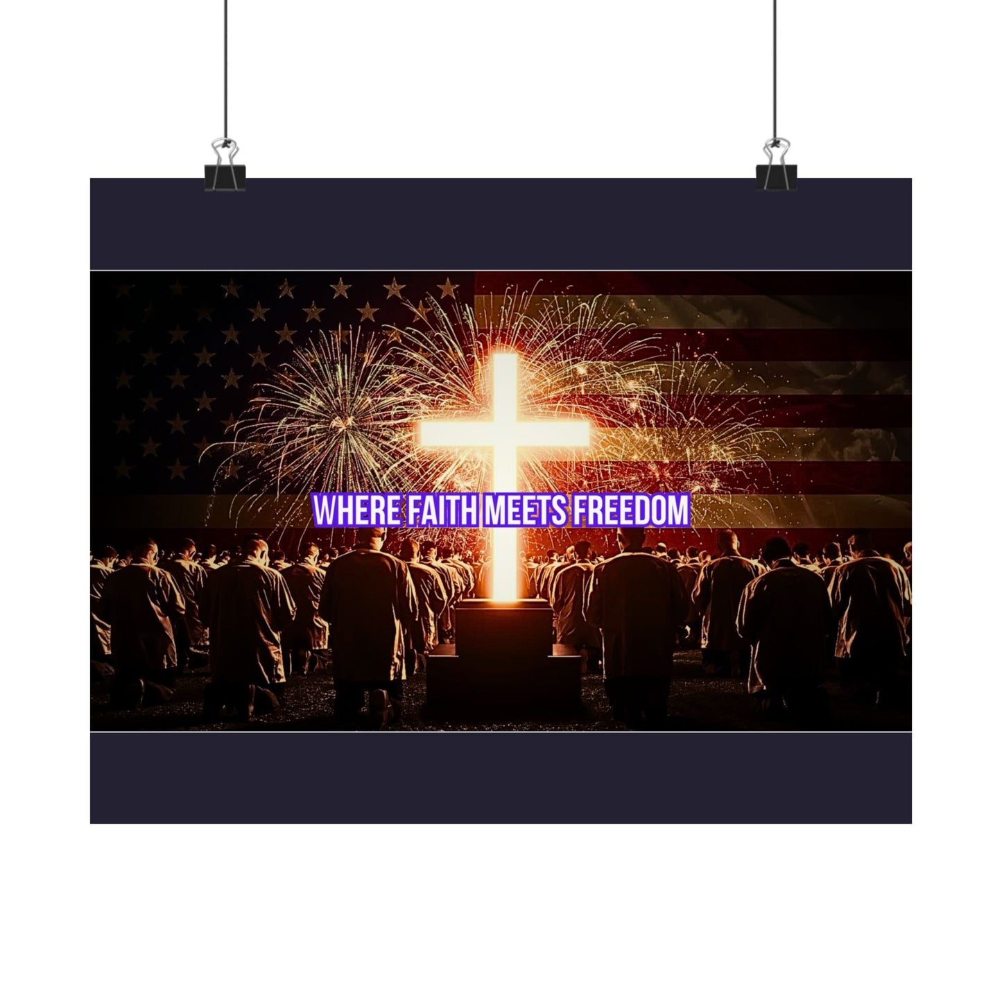 Where Faith Meets Freedom Satin Poster - Christian Patriotic Wall Art (210gsm)