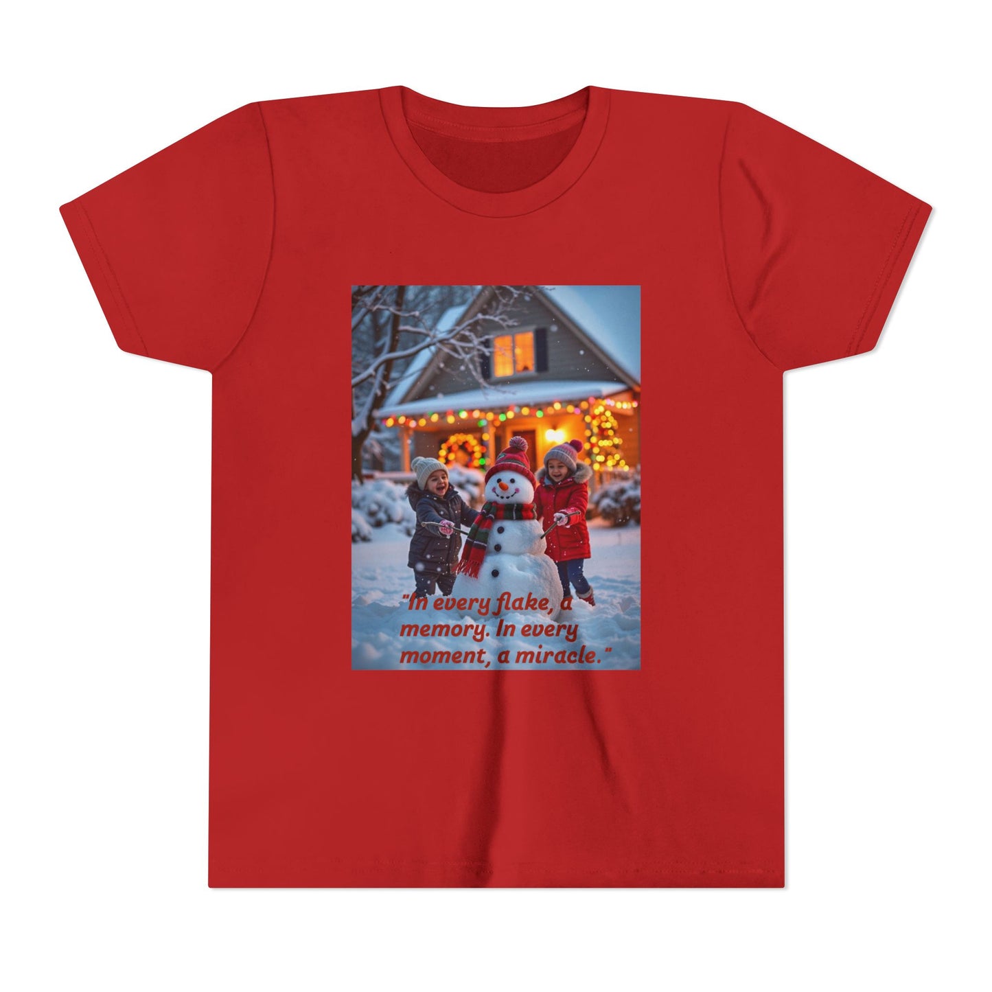Youth Snowflake Memory Tee, Christmas T-Shirt, Holiday Gift for Kids, Winter Apparel, Fun Family Celebration Outfit, Snowman Design  70a