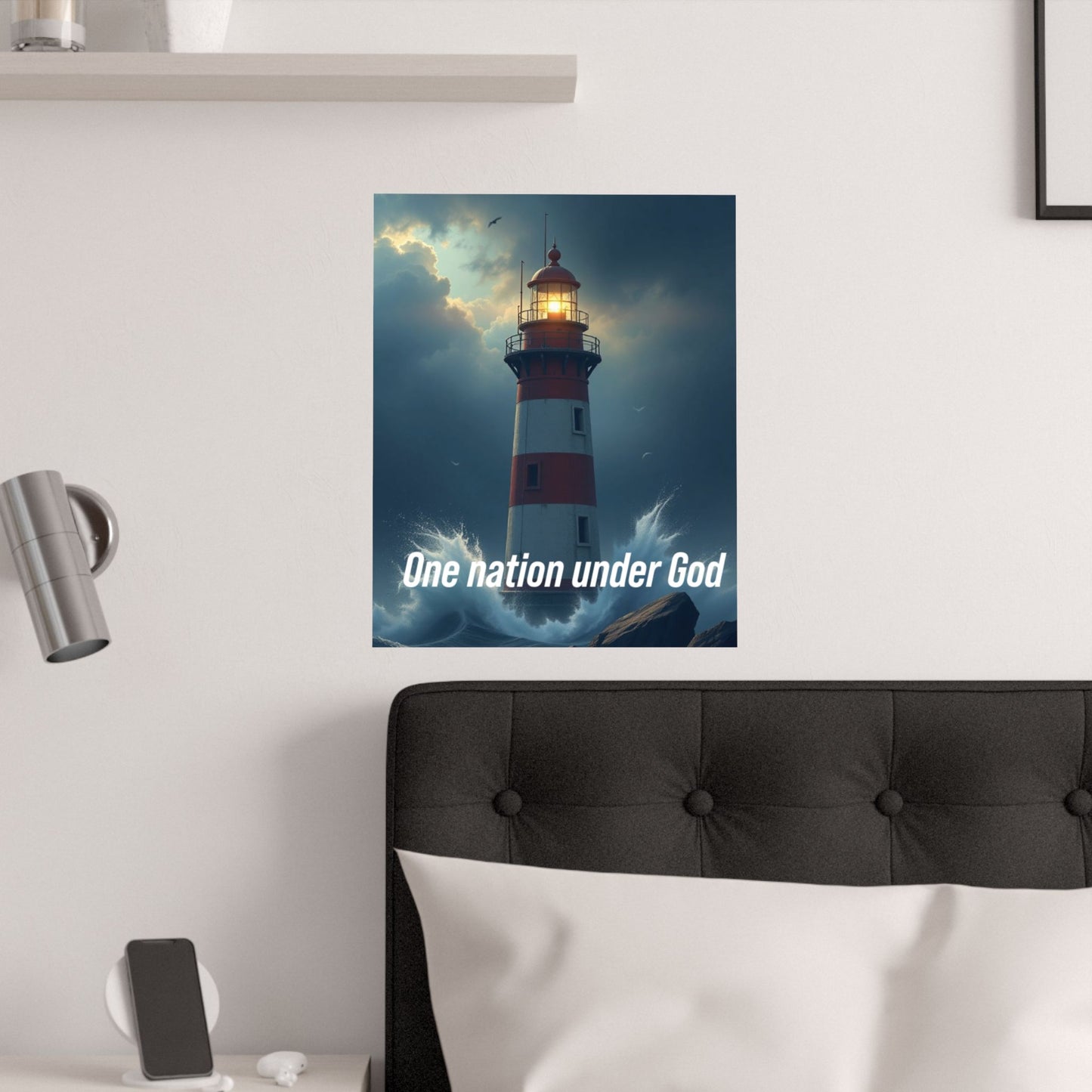 Lighthouse Satin Poster — "One Nation Under God" Patriotic Wall Art