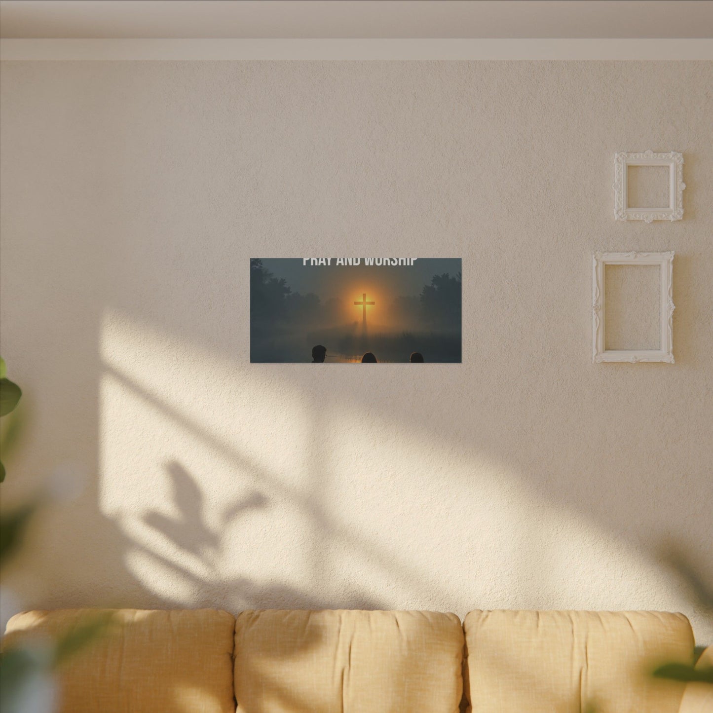 Faith Wall Art Canvas — “The Light of the Cross Puts Light Over the Bayou as People Pray and Worship”