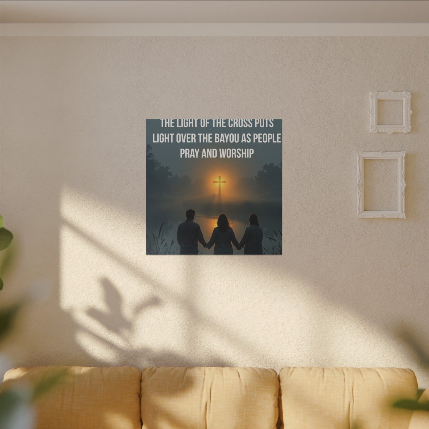 Faith Wall Art Canvas — “The Light of the Cross Puts Light Over the Bayou as People Pray and Worship”