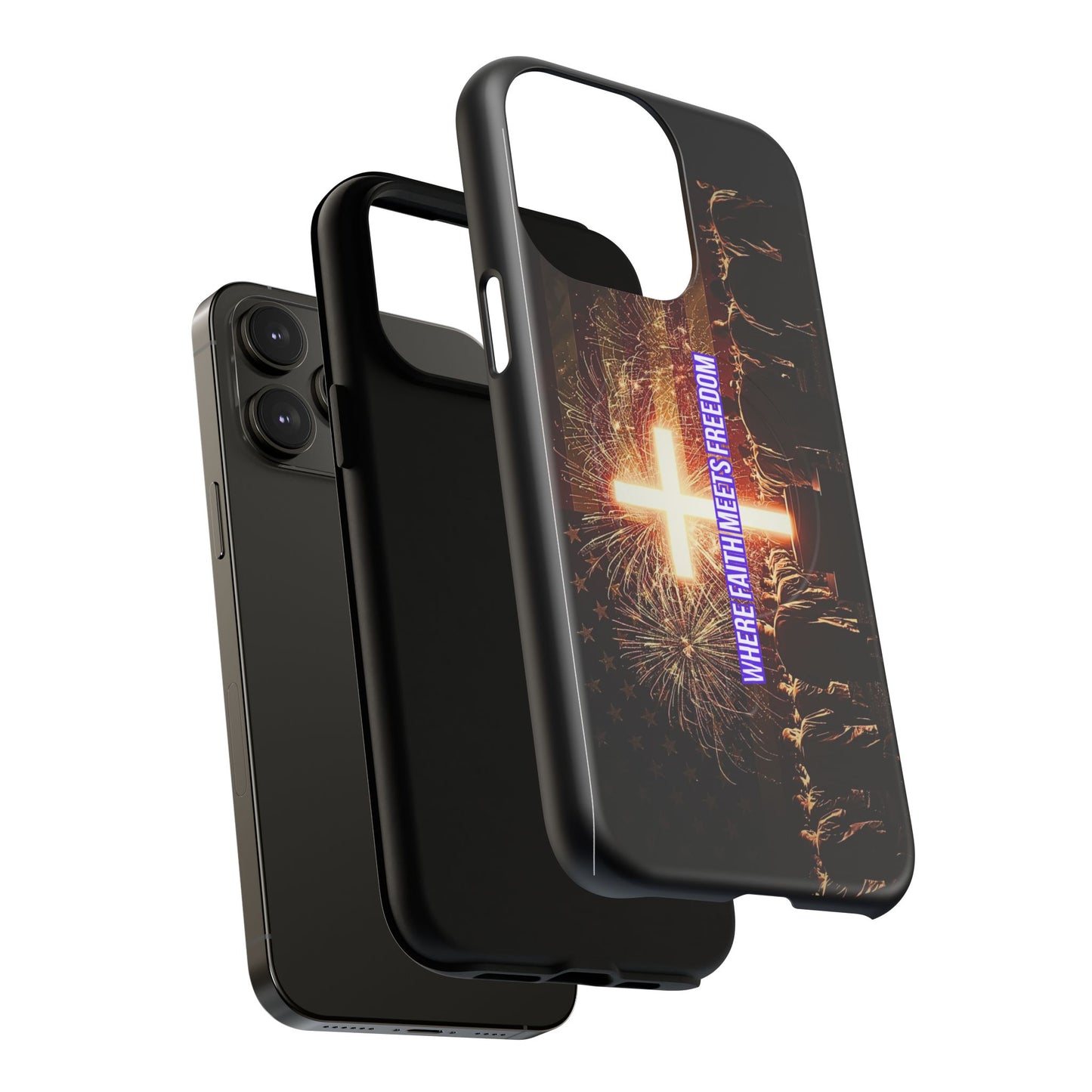 Christian Cross Phone Case - "Where Faith Meets Freedom" Tough Magnetic Case