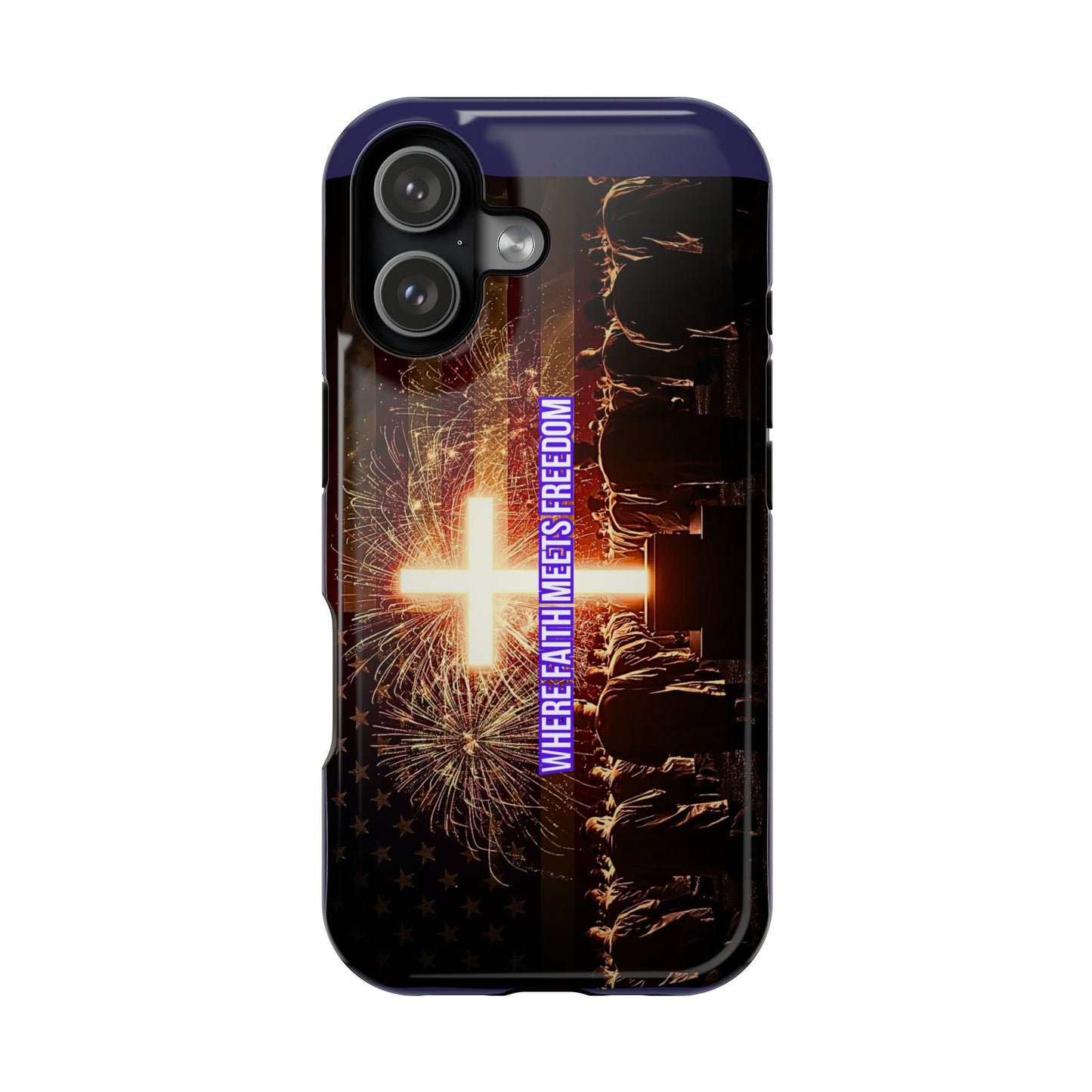 Christian Cross iPhone Case — “Where Faith Meets Freedom” Magnetic Impact-Resistant Phone Case