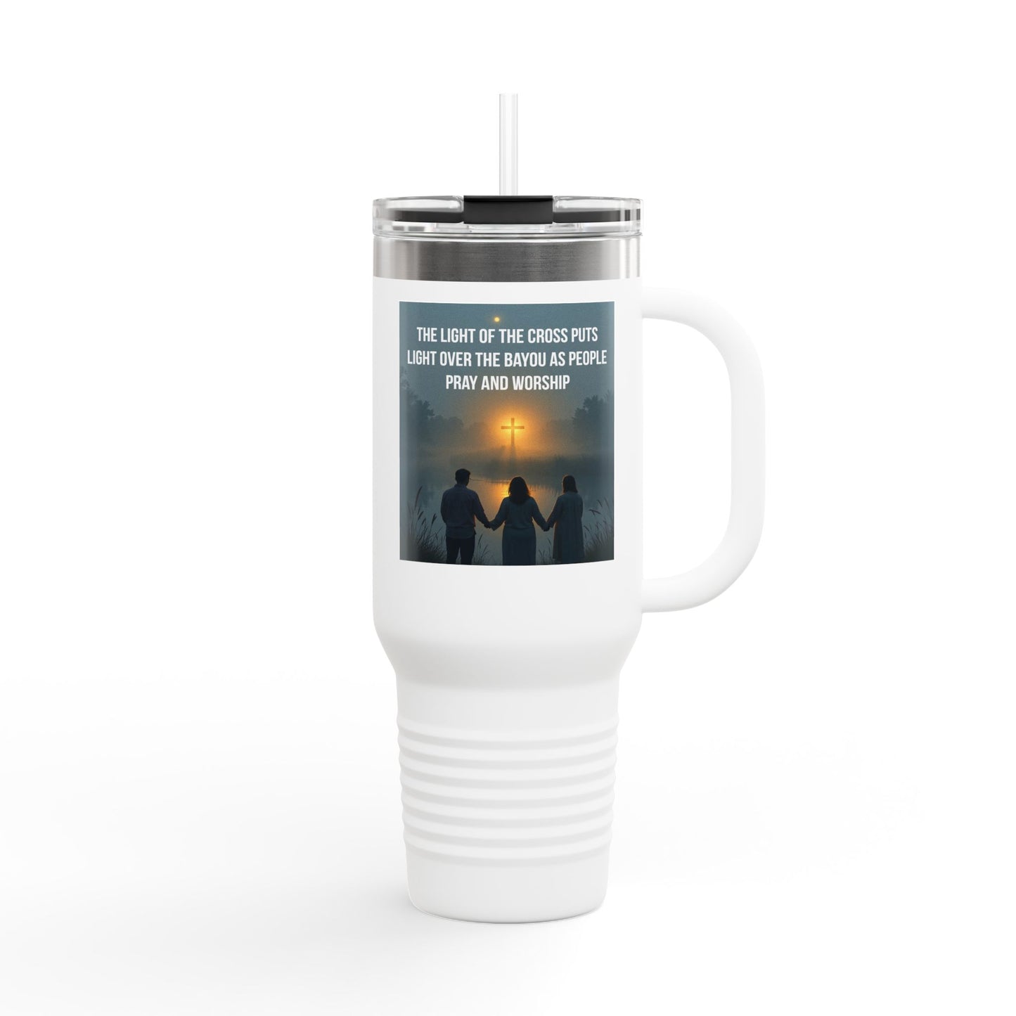 40oz Insulated Travel Mug — Inspirational Cross Light Prayer Design