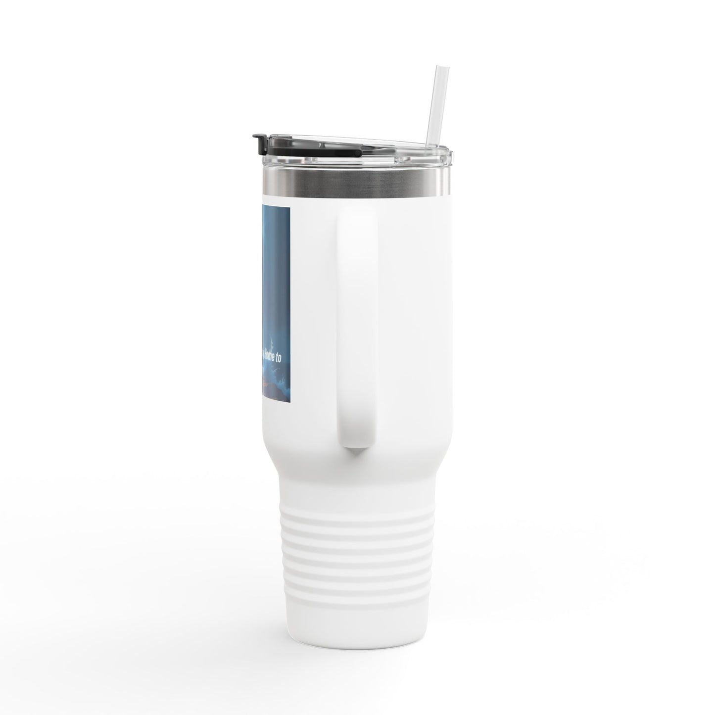 Lighthouse Travel Mug — 40oz Insulated Tumbler with "Lighting the way Home to Safety" Design