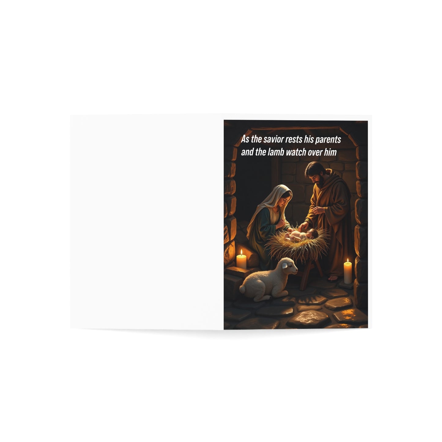 As the savior rests his parents and the lamb watch over him