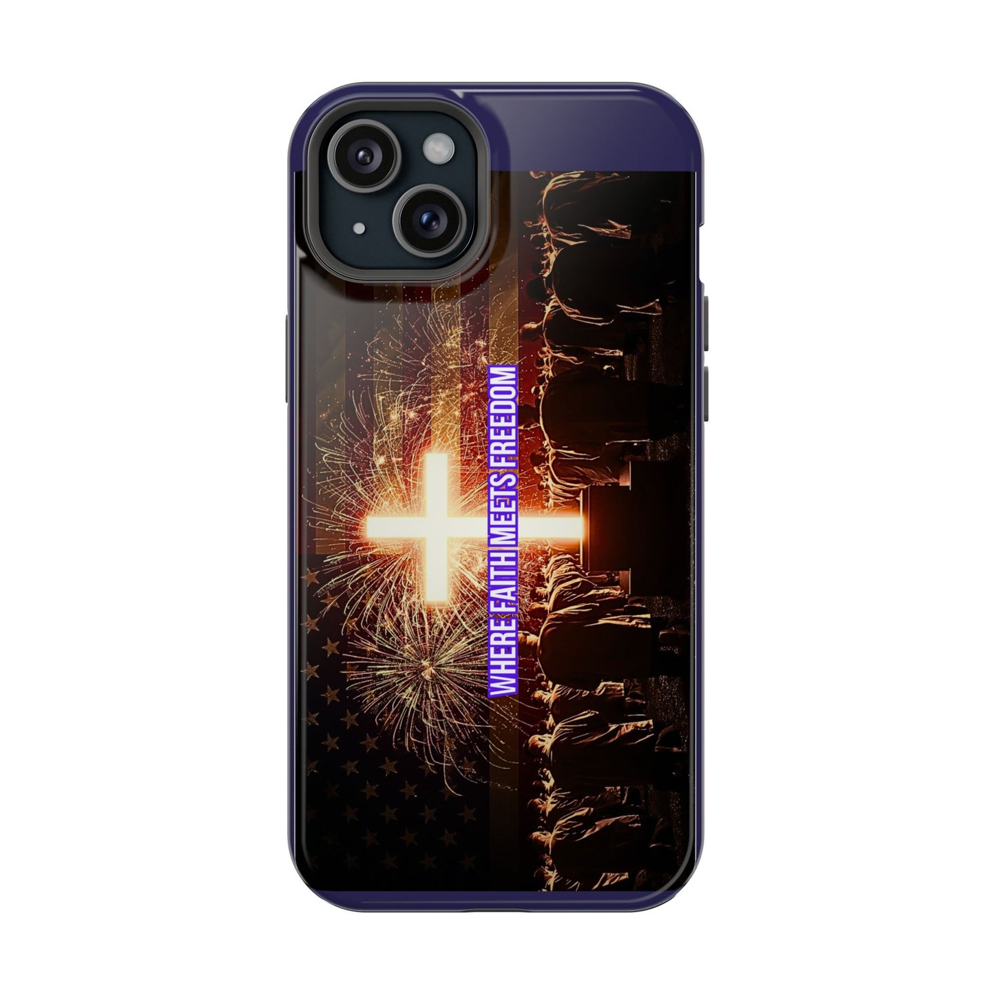 Christian Cross iPhone Case — “Where Faith Meets Freedom” Magnetic Impact-Resistant Phone Case