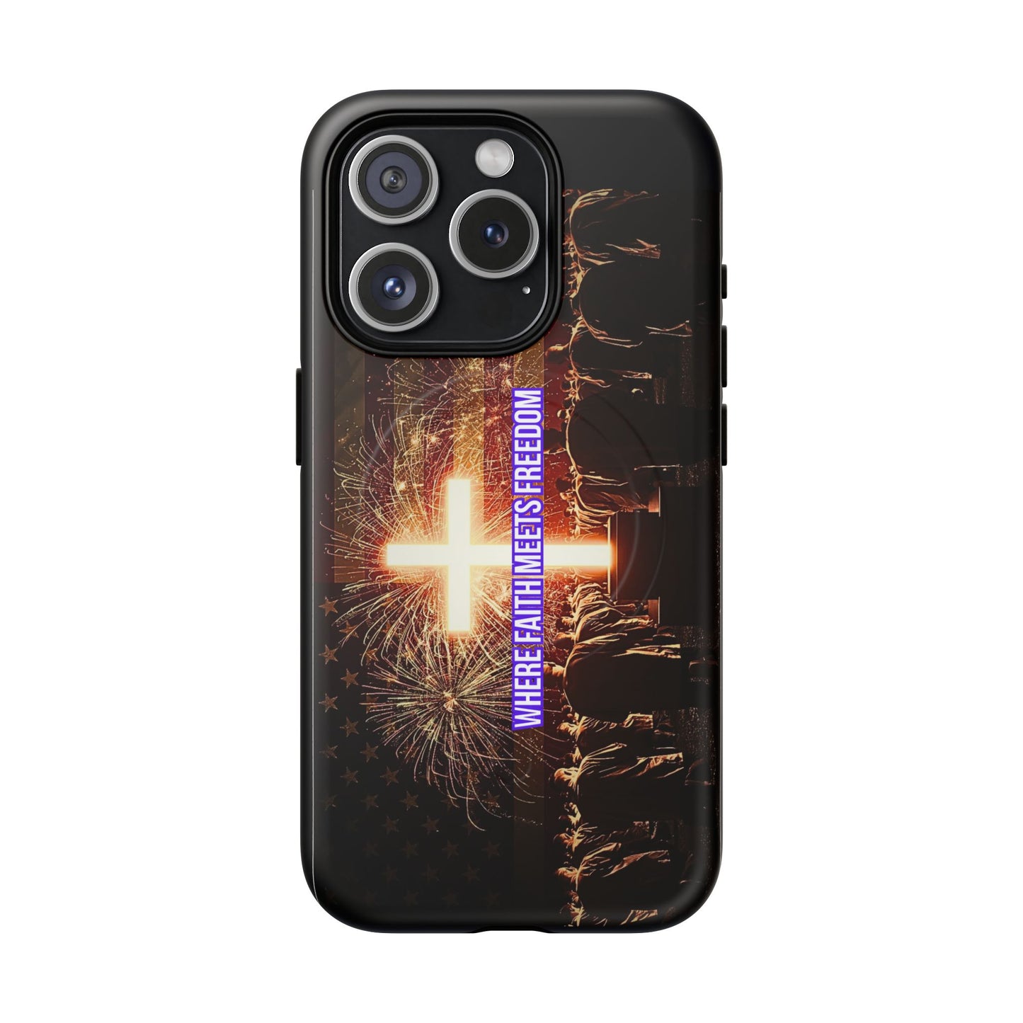 Christian Cross Phone Case - "Where Faith Meets Freedom" Tough Magnetic Case