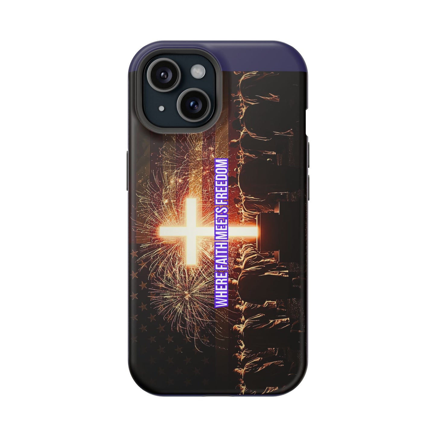 Christian Cross iPhone Case — “Where Faith Meets Freedom” Magnetic Impact-Resistant Phone Case