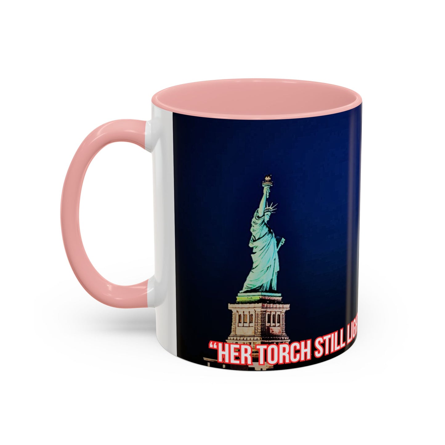 Fireworks Accent Coffee Mug — Inspirational "Lights the Path to Freedom" Design