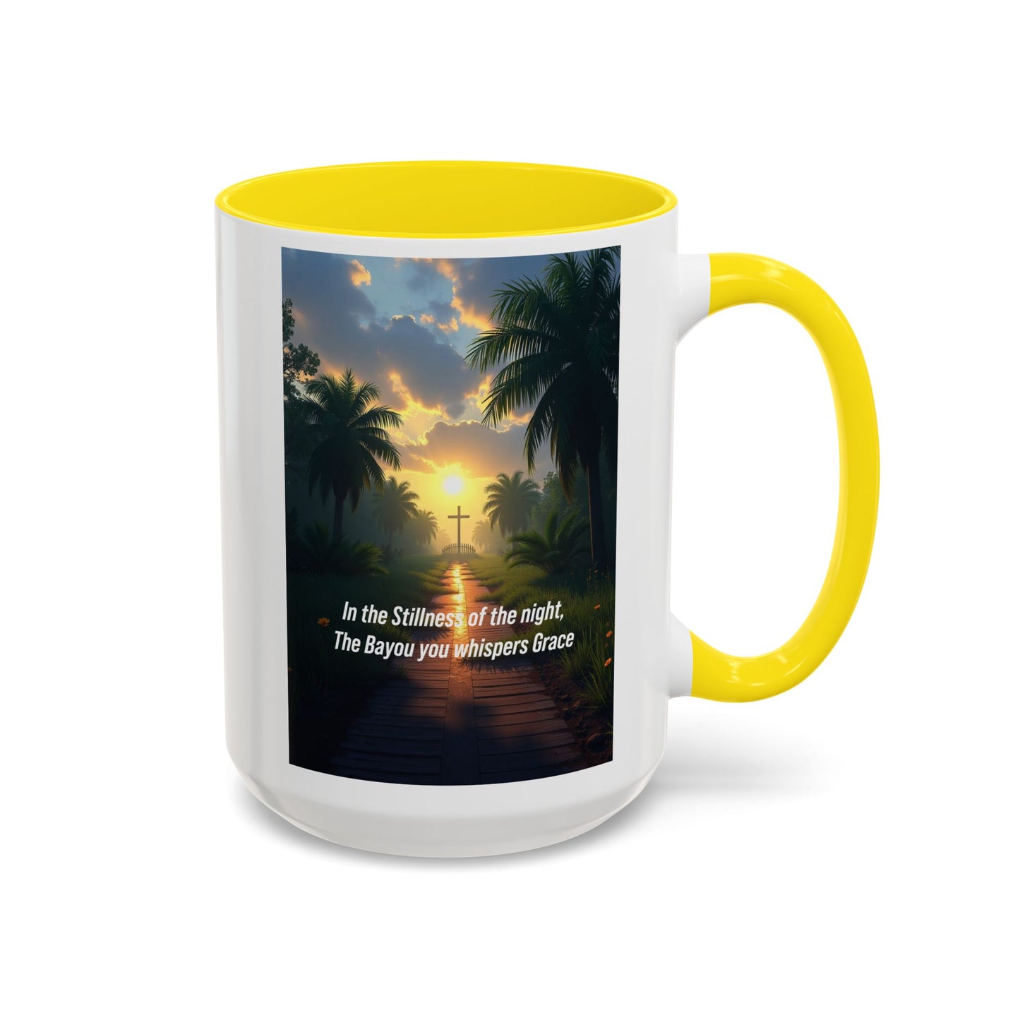 Accent Coffee Mug - Bayou Sunset Scenic Mug with Inspirational Quote